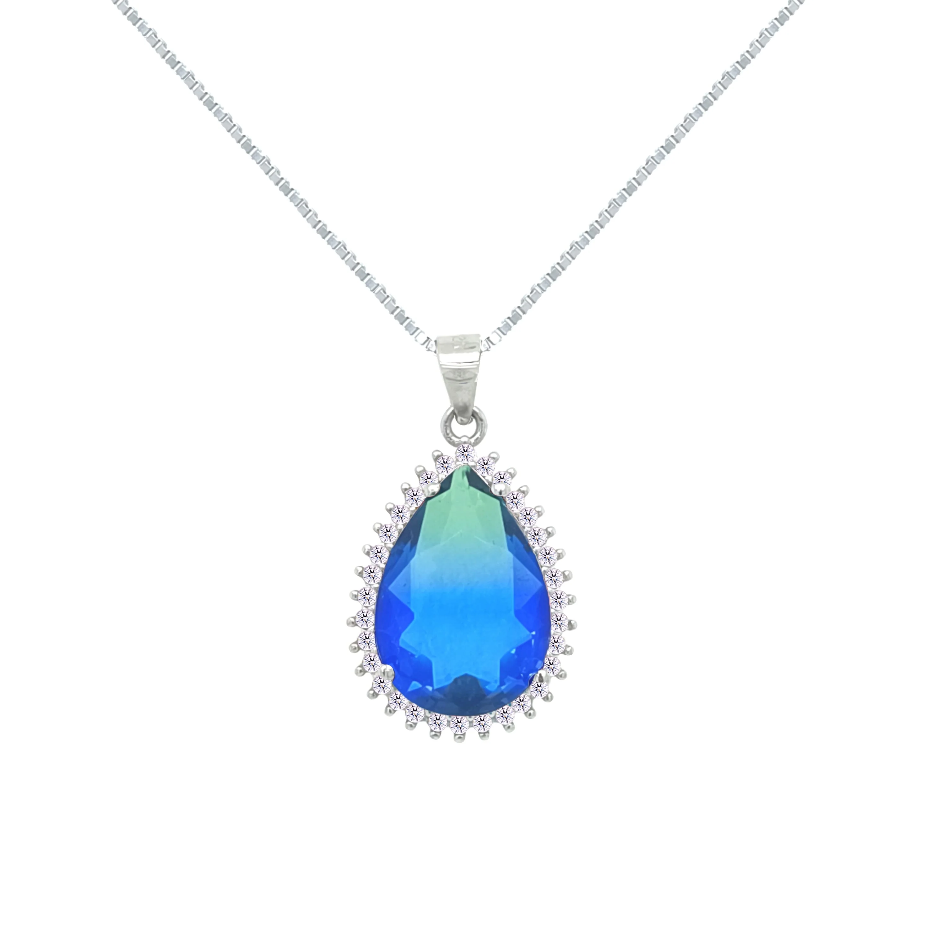 Asfour Crystal Jewelry Set With Blue & Green Pear Design In 925 Sterling Silver-SD0133-A-BXG - Image 2