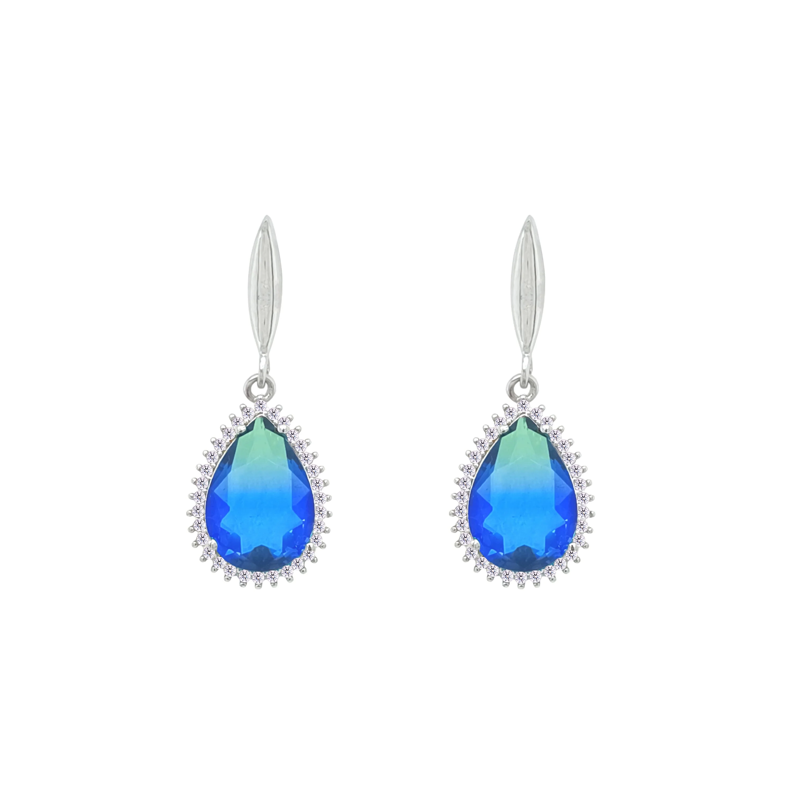 Asfour Crystal Jewelry Set With Blue & Green Pear Design In 925 Sterling Silver-SD0133-A-BXG - Image 3