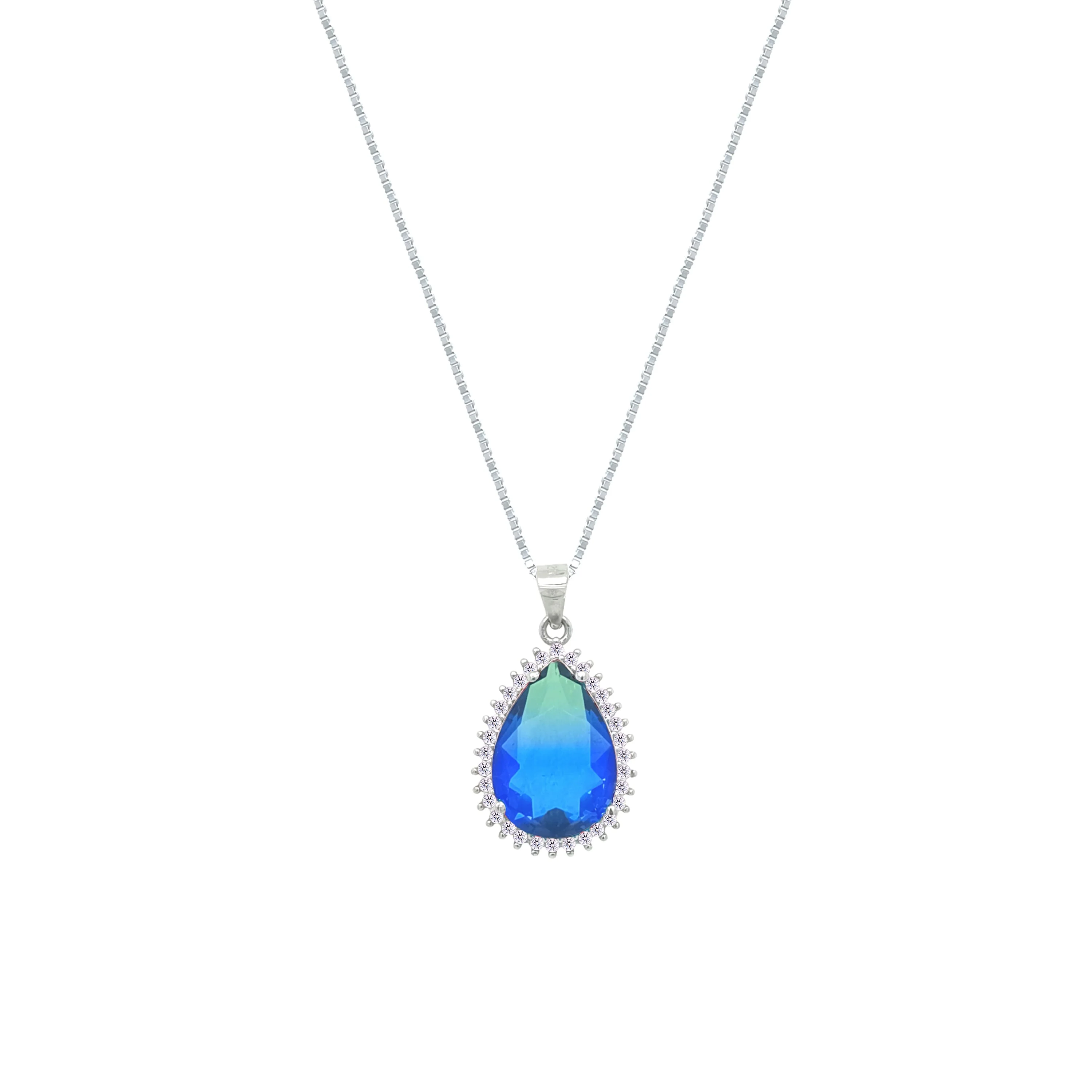 Asfour Crystal Jewelry Set With Blue & Green Pear Design In 925 Sterling Silver-SD0133-A-BXG - Image 4