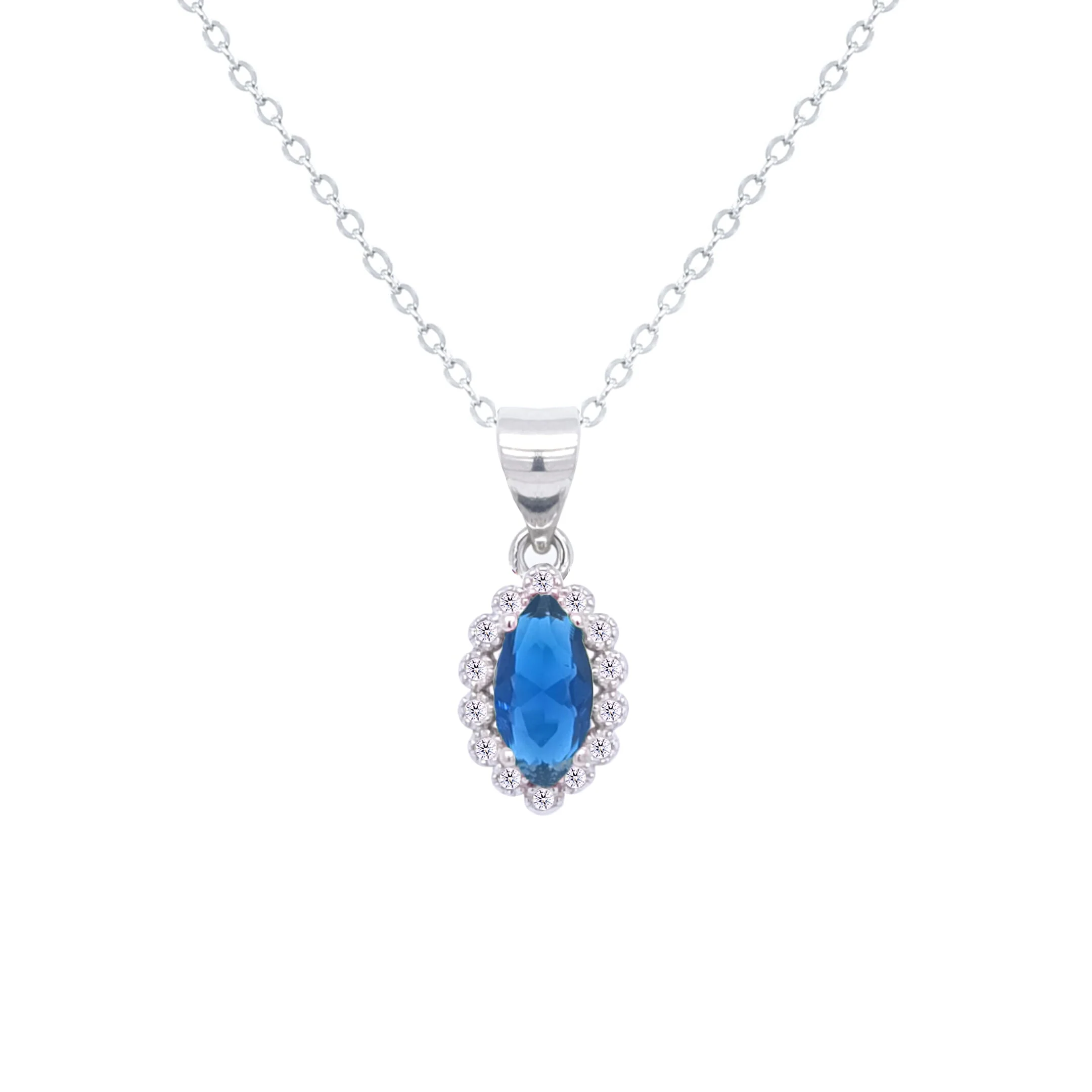 Asfour Crystal Jewelry Set With Blue Marquise Design In 925 Sterling Silver-SD0120-B-9 - Image 2