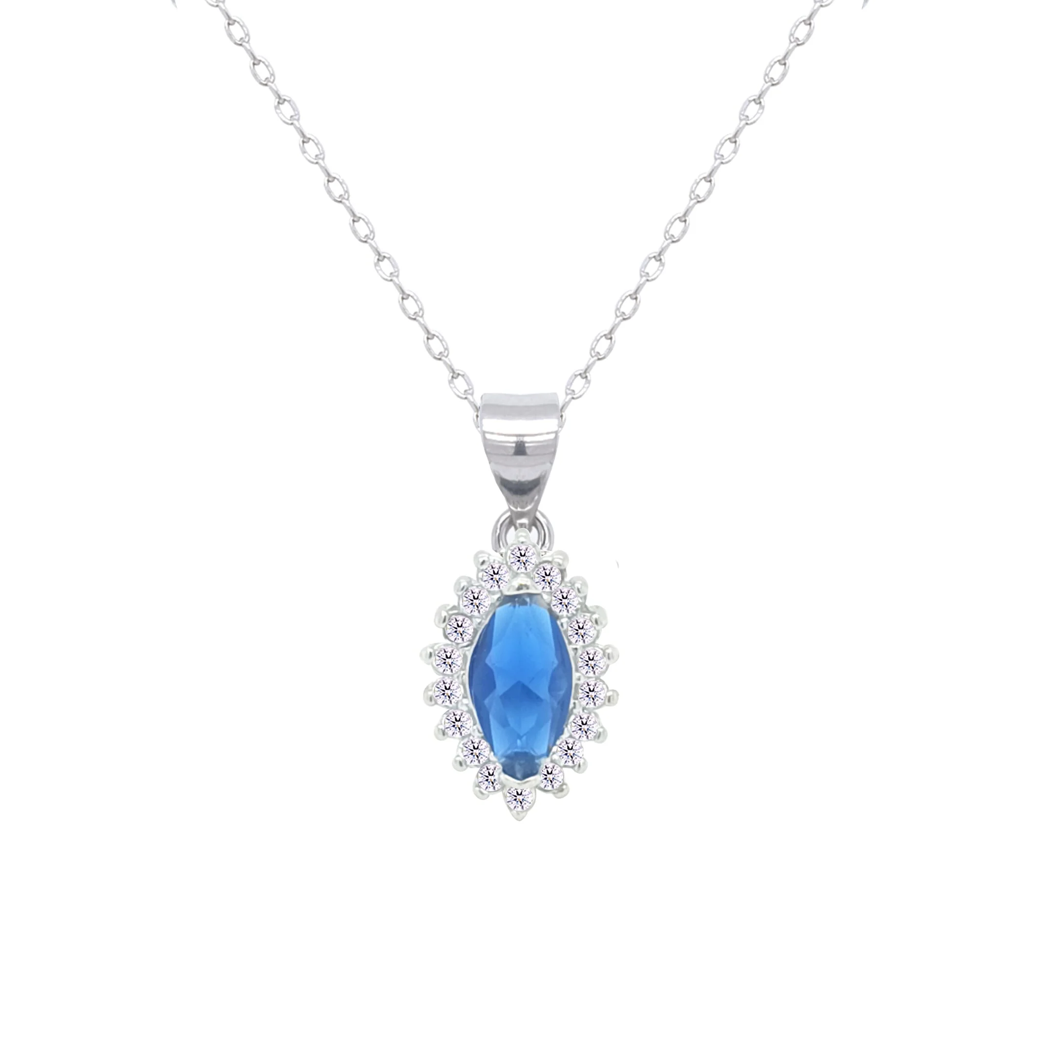 Asfour Crystal Jewelry Set With Blue Marquise Design In 925 Sterling Silver-SD0121-B-8 - Image 2