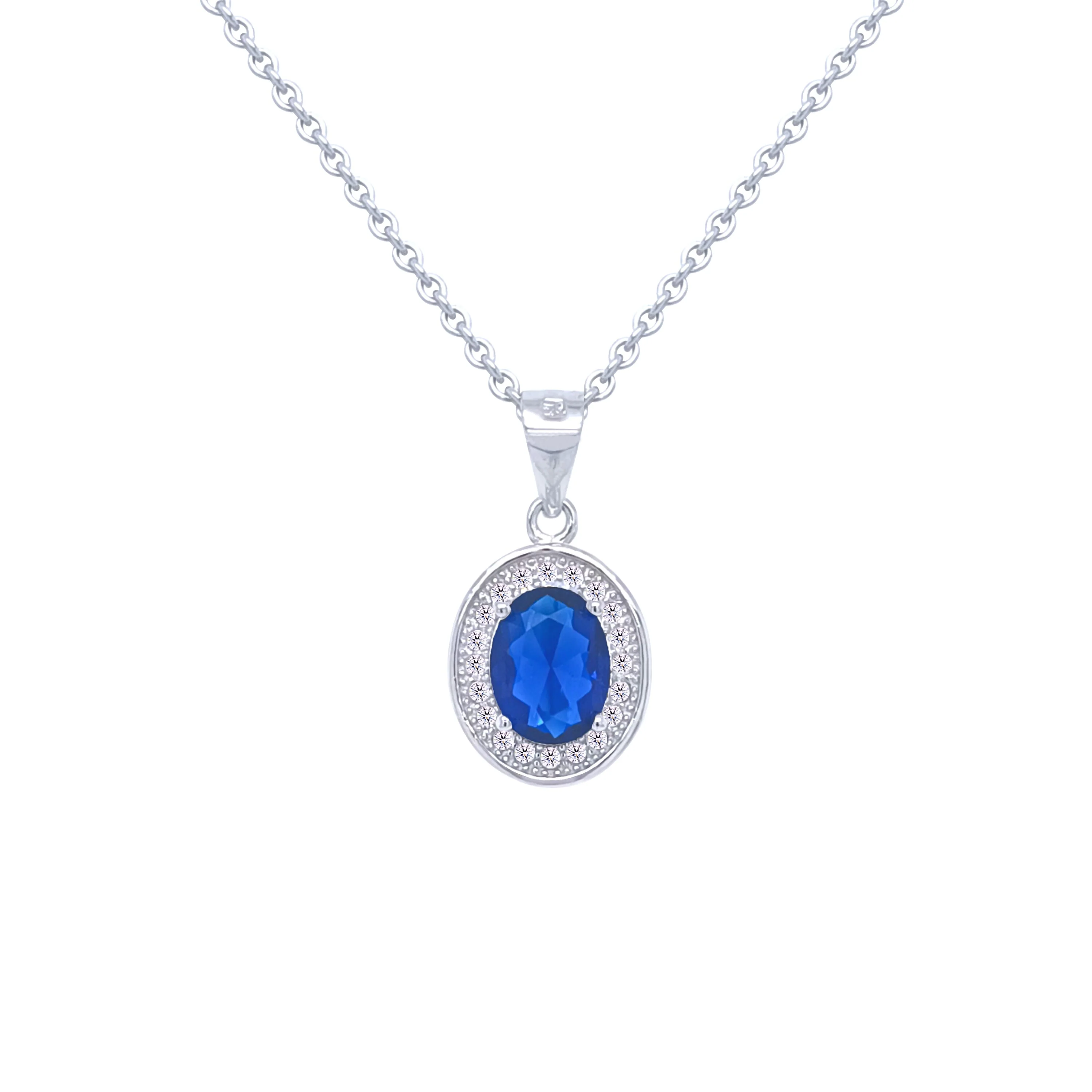 Asfour Crystal Jewelry Set With Blue Oval Design In 925 Sterling Silver -SM0032-B - Image 2