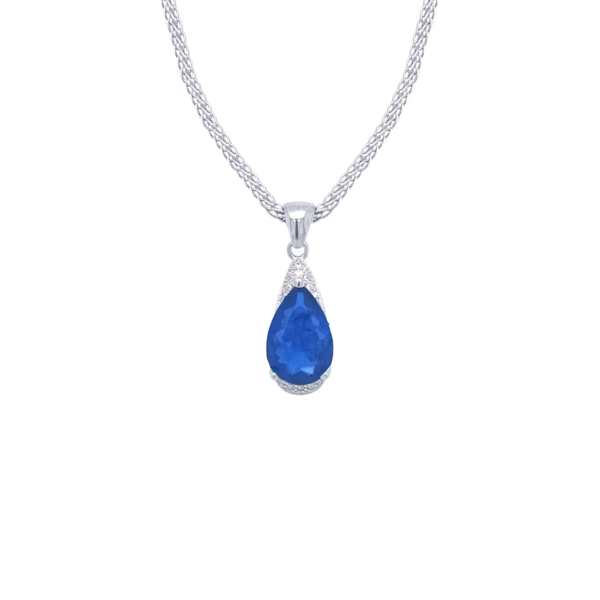 Asfour Crystal Jewelry Set With Blue Pear Design In 925 Sterling Silver-SD0055-B-8 - Image 2
