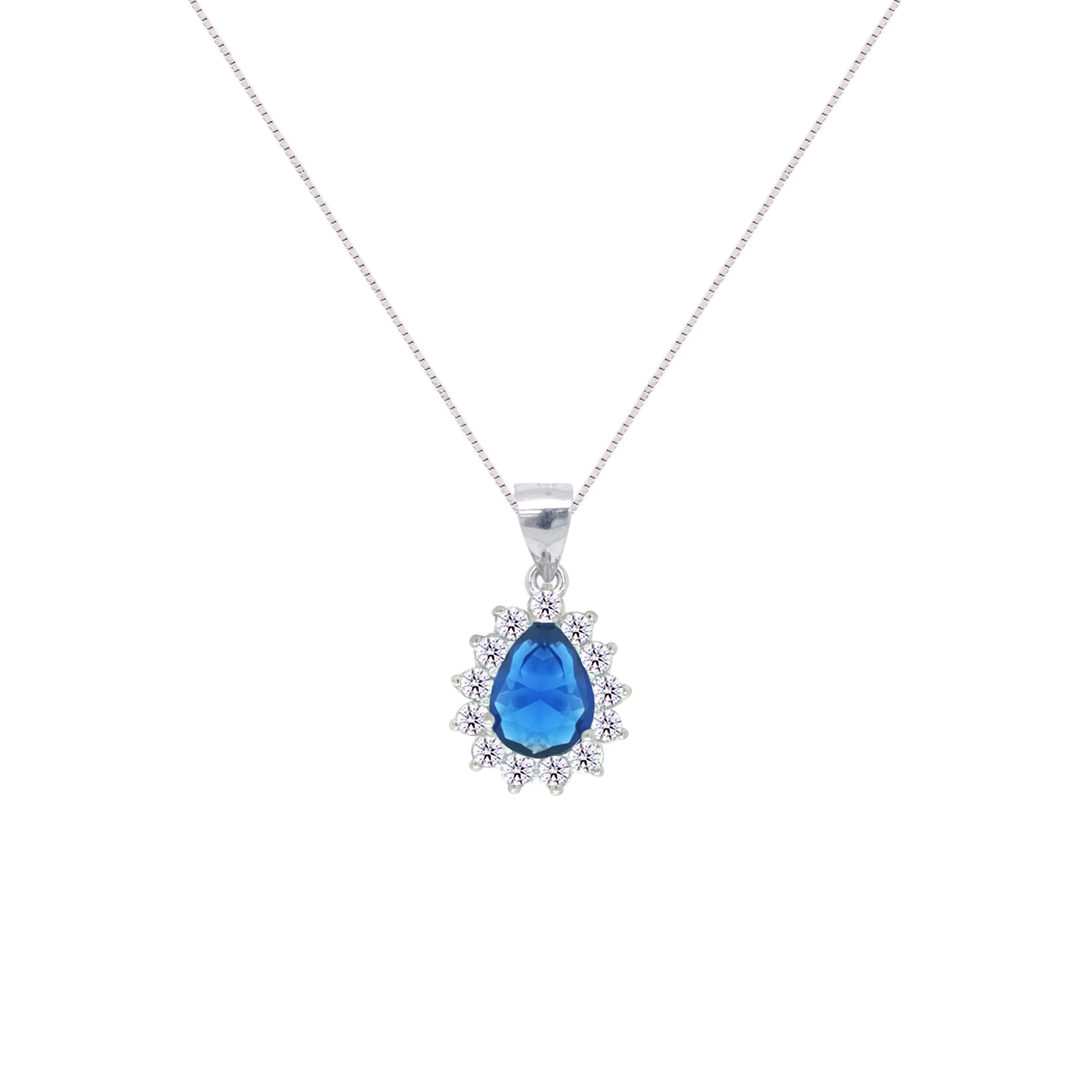 Asfour Crystal Jewelry Set With Blue Pear Design In 925 Sterling Silver-SD0103-B-7 - Image 2