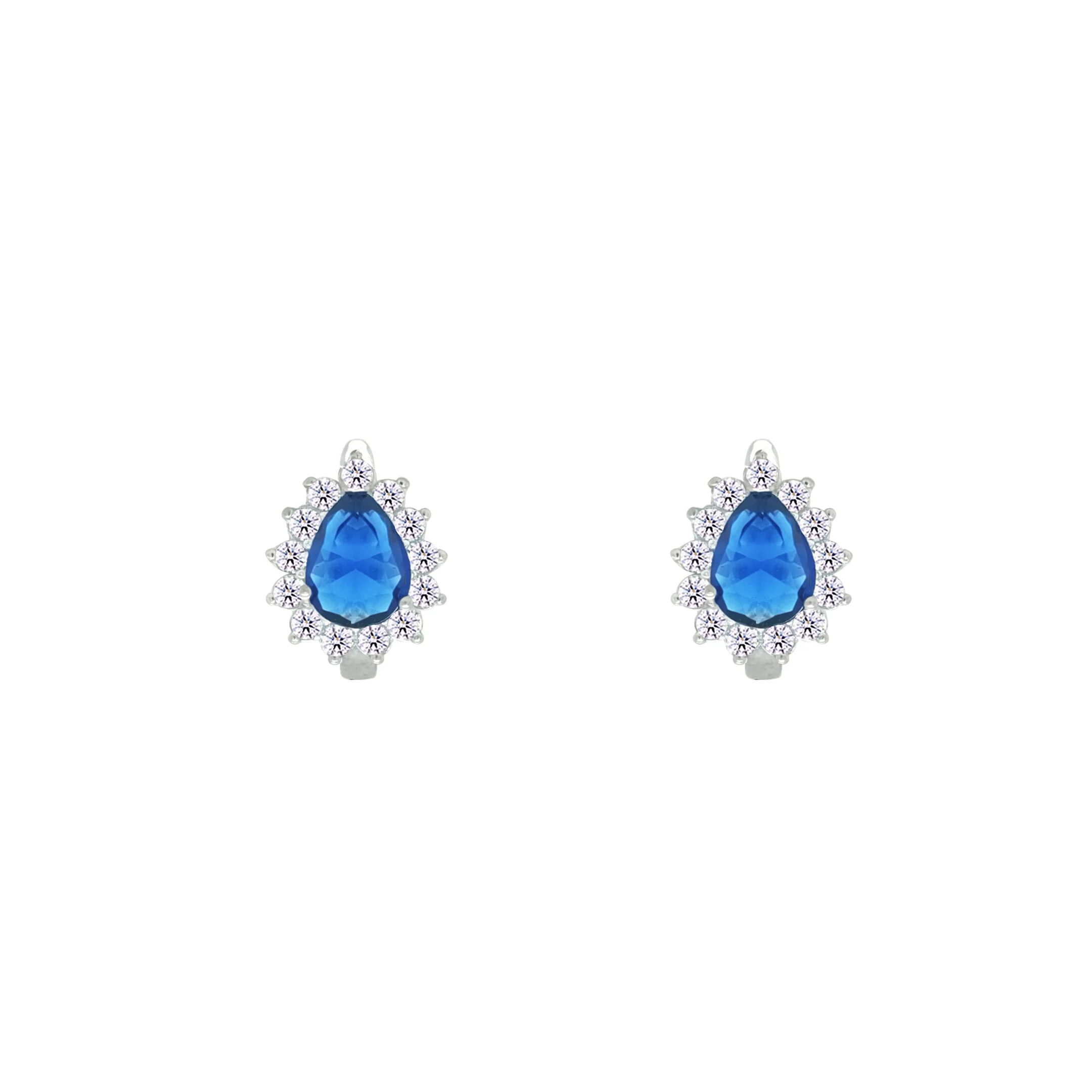Asfour Crystal Jewelry Set With Blue Pear Design In 925 Sterling Silver-SD0103-B-7 - Image 3