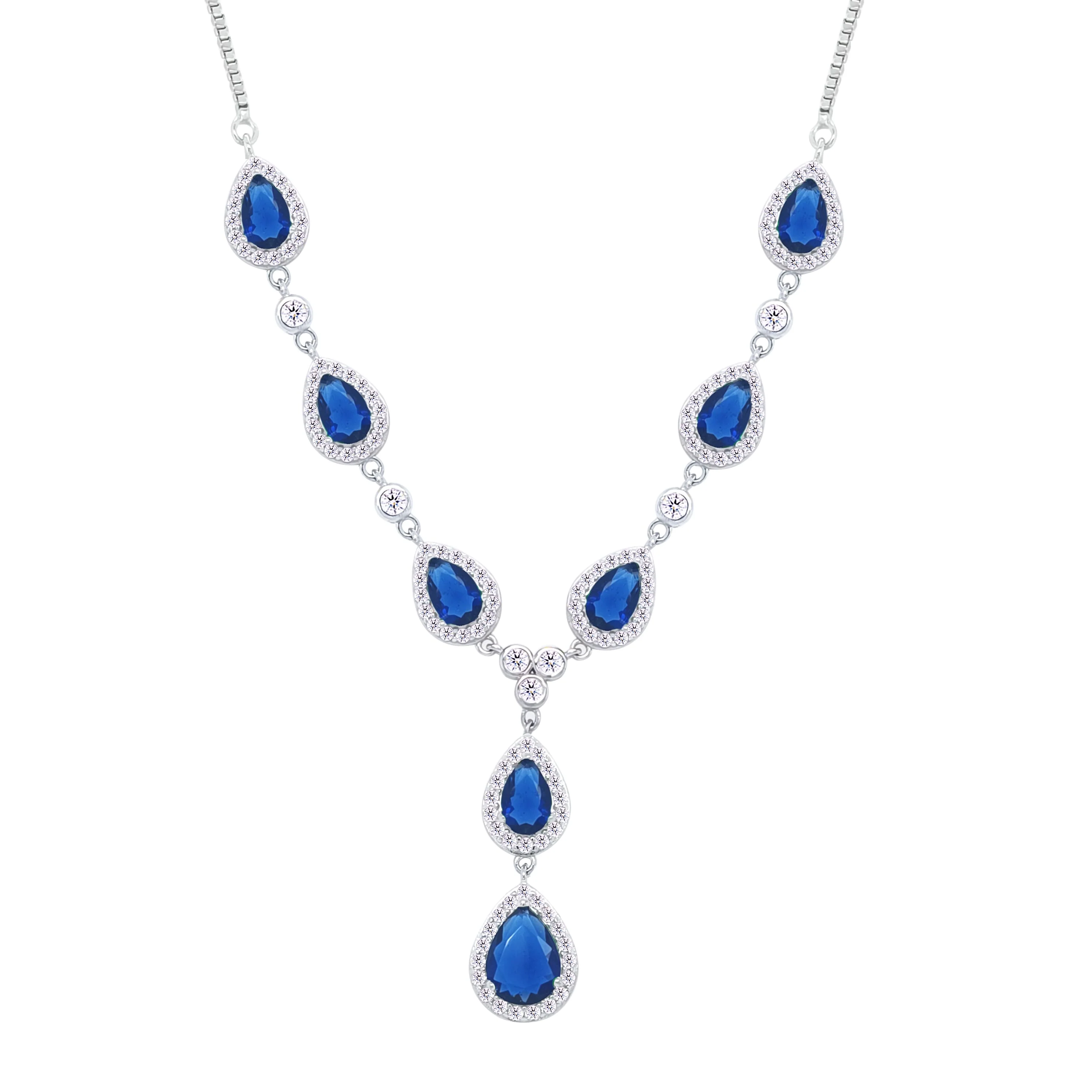 Asfour Crystal jewelry Set With Blue Pear Design Inlaid With Zircon In 925 Sterling Silver-SM0040-WB - Image 2