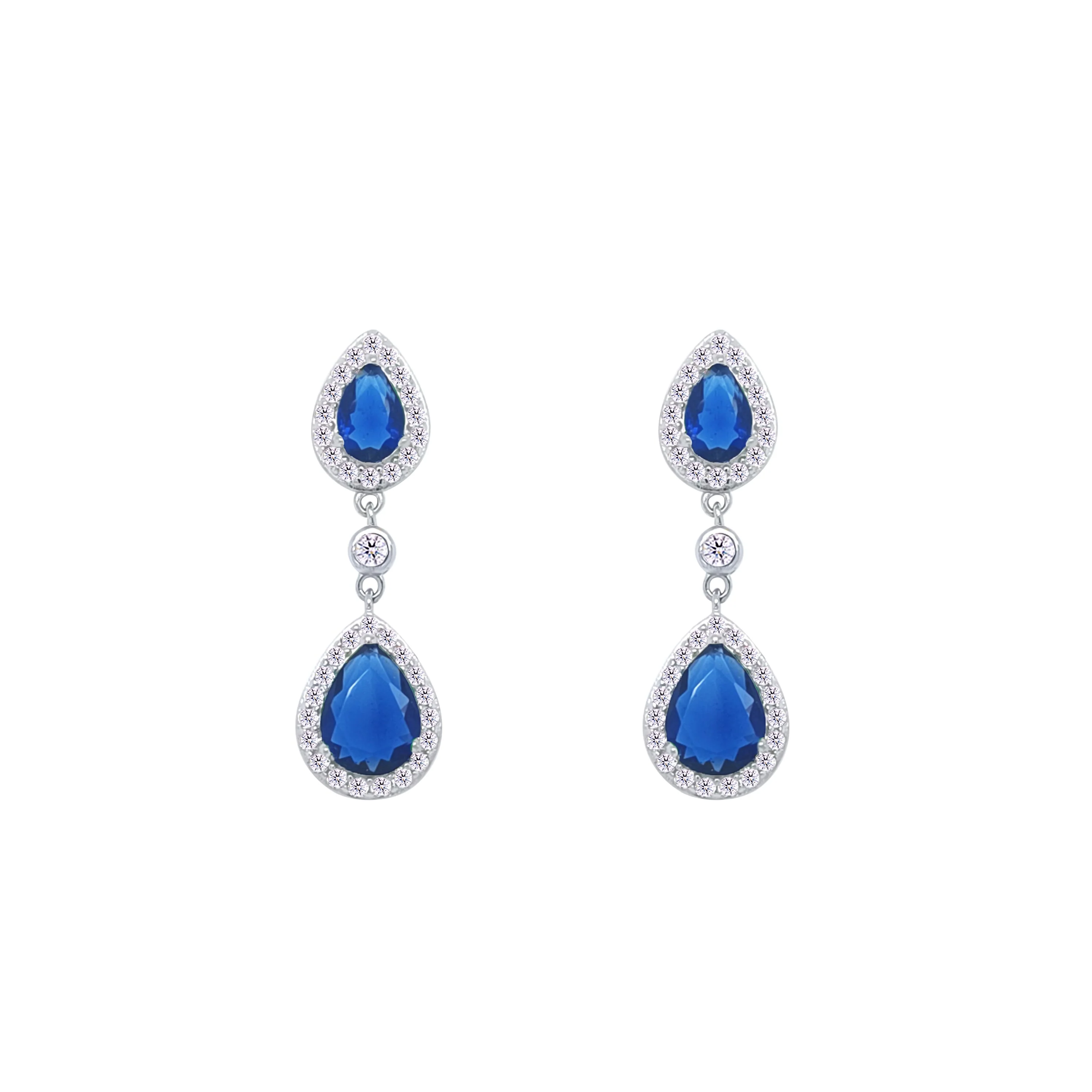 Asfour Crystal jewelry Set With Blue Pear Design Inlaid With Zircon In 925 Sterling Silver-SM0040-WB - Image 3