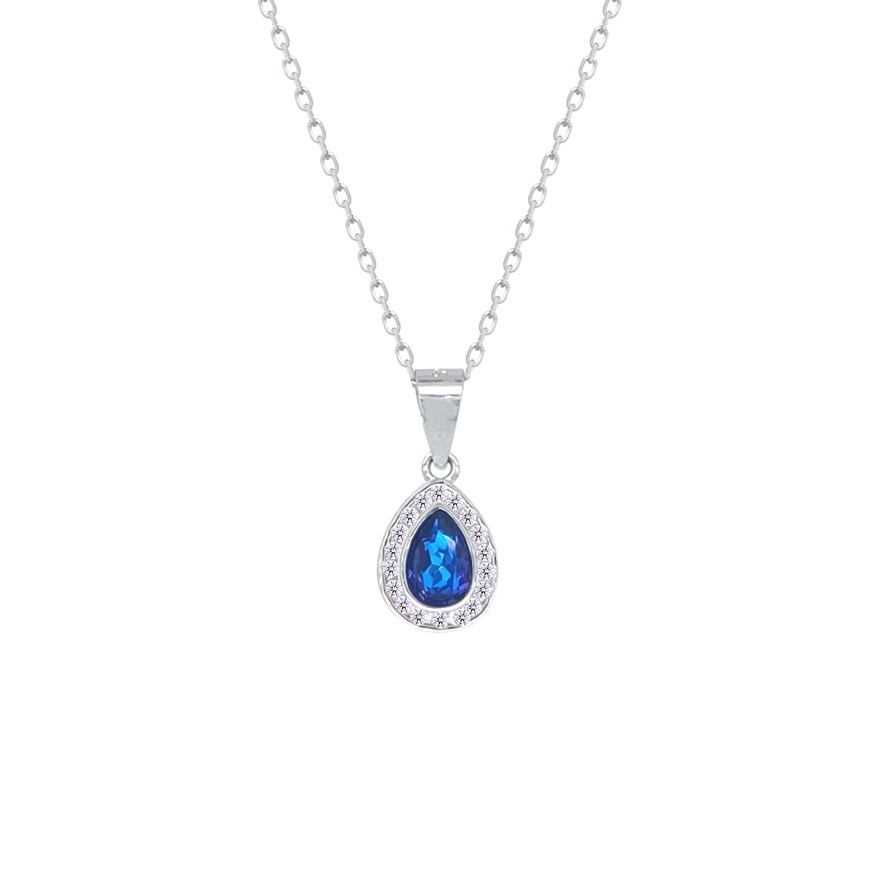 Asfour Crystal Jewelry Set With Blue Pear Design Inlaid With Zircon In 925 Sterling Silver-SM0044-BXN - Image 2