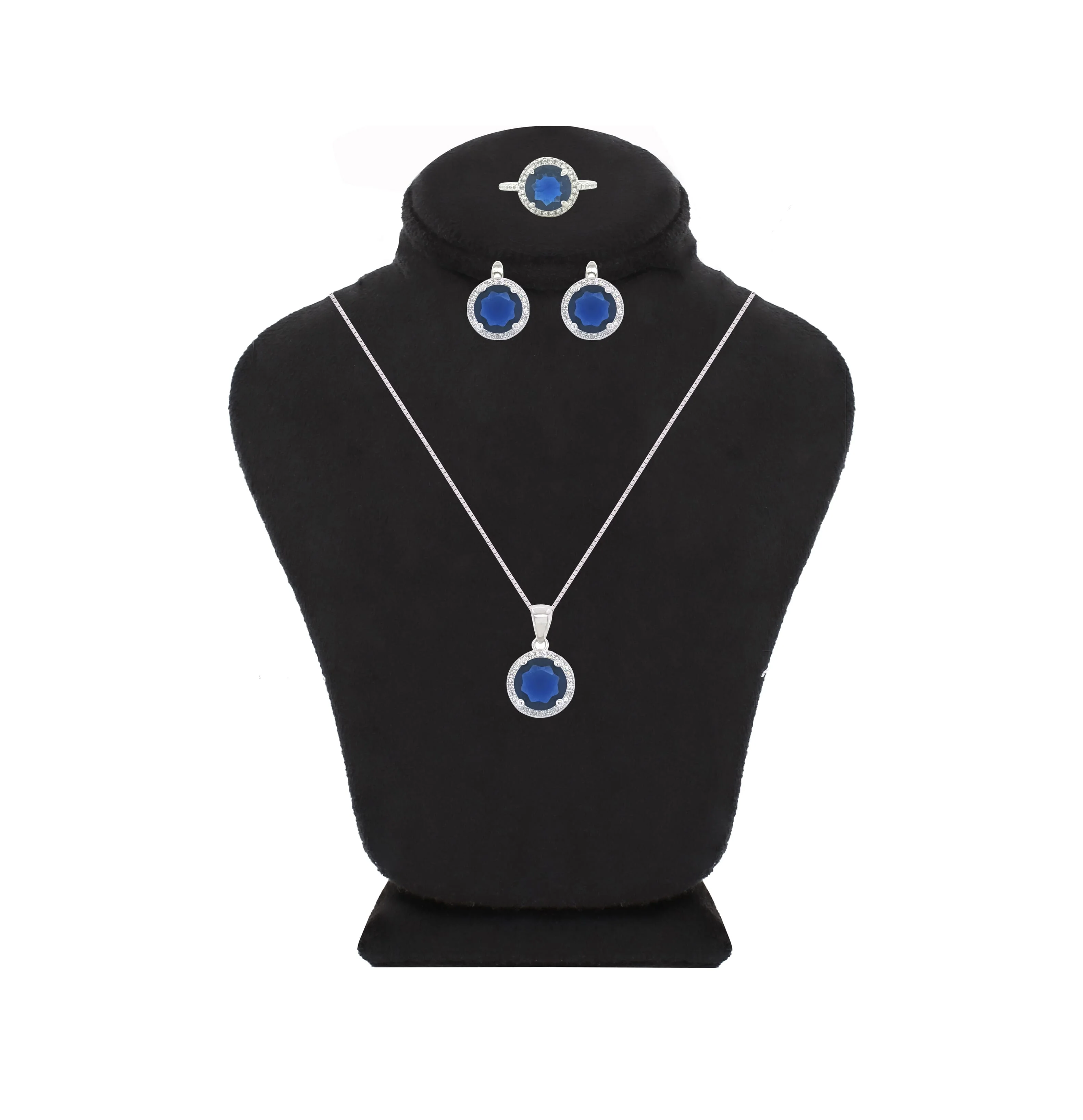 Asfour Crystal Jewelry Set With Blue Round Design In 925 Sterling Silver-SD0079-B-7
