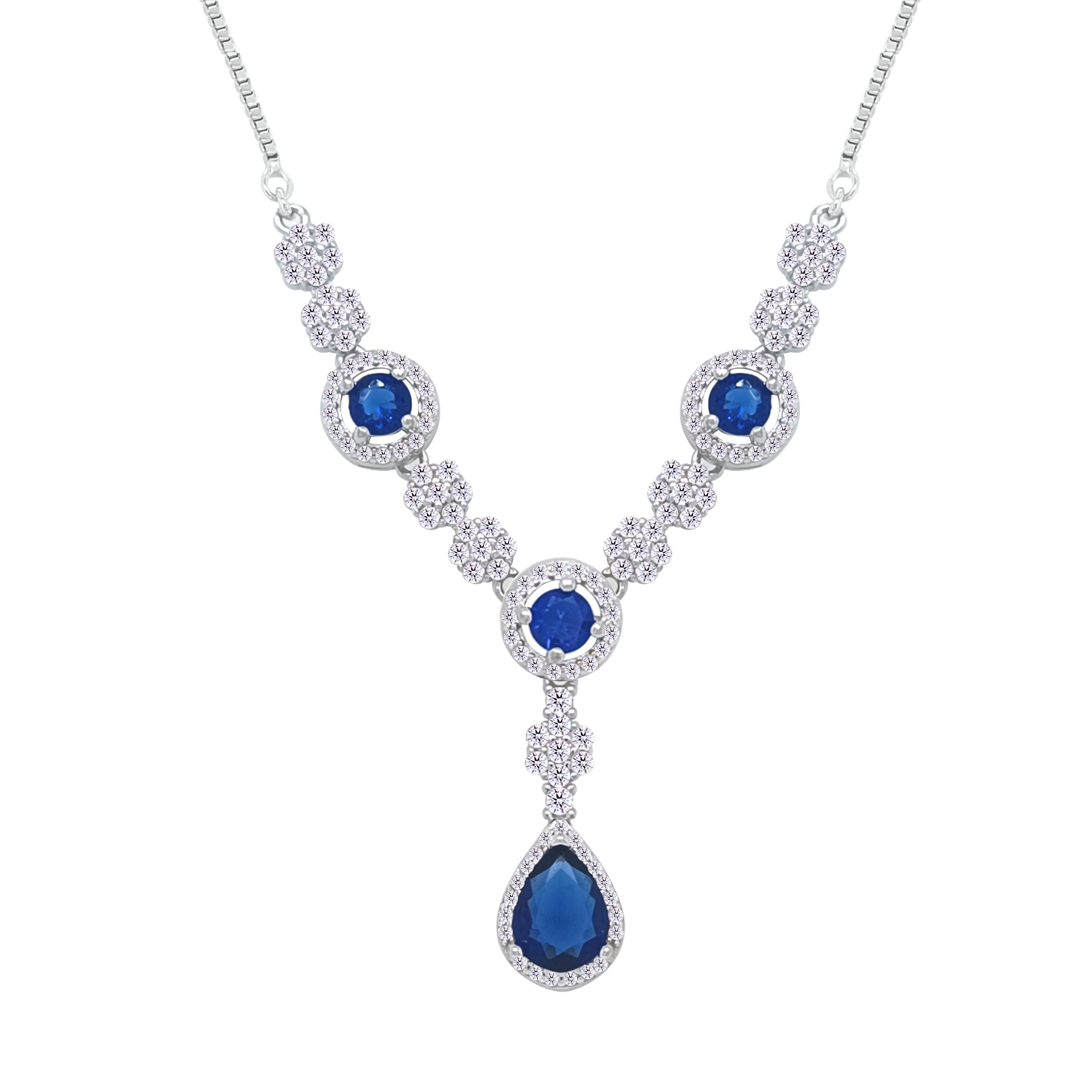 Asfour Crystal jewelry Set With Blue Round & Pear Design Inlaid With Zircon In 925 Sterling Silver-SM0038-WB - Image 2
