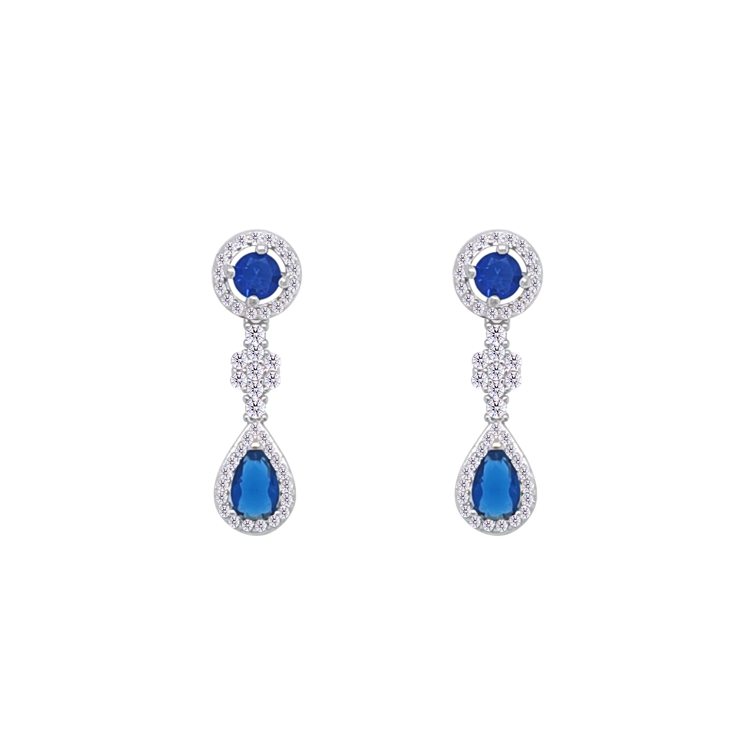 Asfour Crystal jewelry Set With Blue Round & Pear Design Inlaid With Zircon In 925 Sterling Silver-SM0038-WB - Image 3