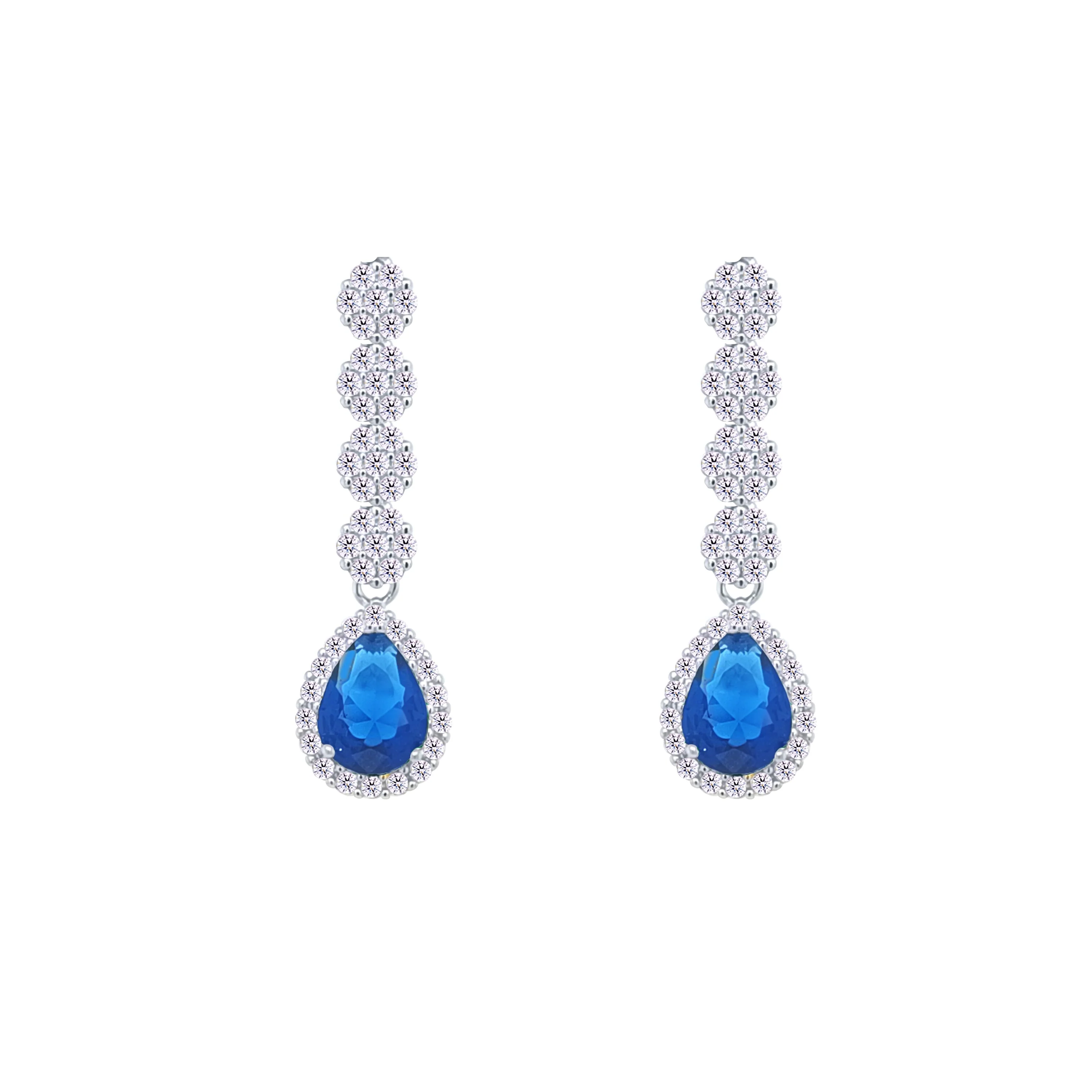 Asfour Crystal jewelry Set With Blue Round & Pear Design Inlaid With Zircon In 925 Sterling Silver-SM0047-WB-7 - Image 3