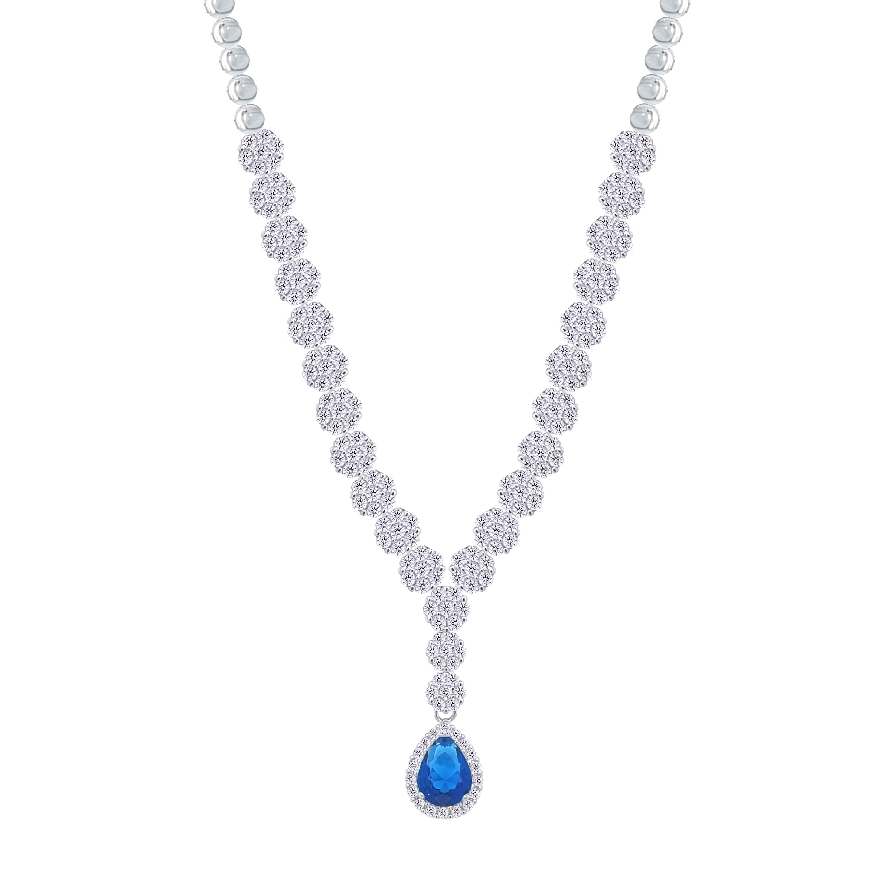 Asfour Crystal jewelry Set With Blue Round & Pear Design Inlaid With Zircon In 925 Sterling Silver-SM0047-WB-8 - Image 2