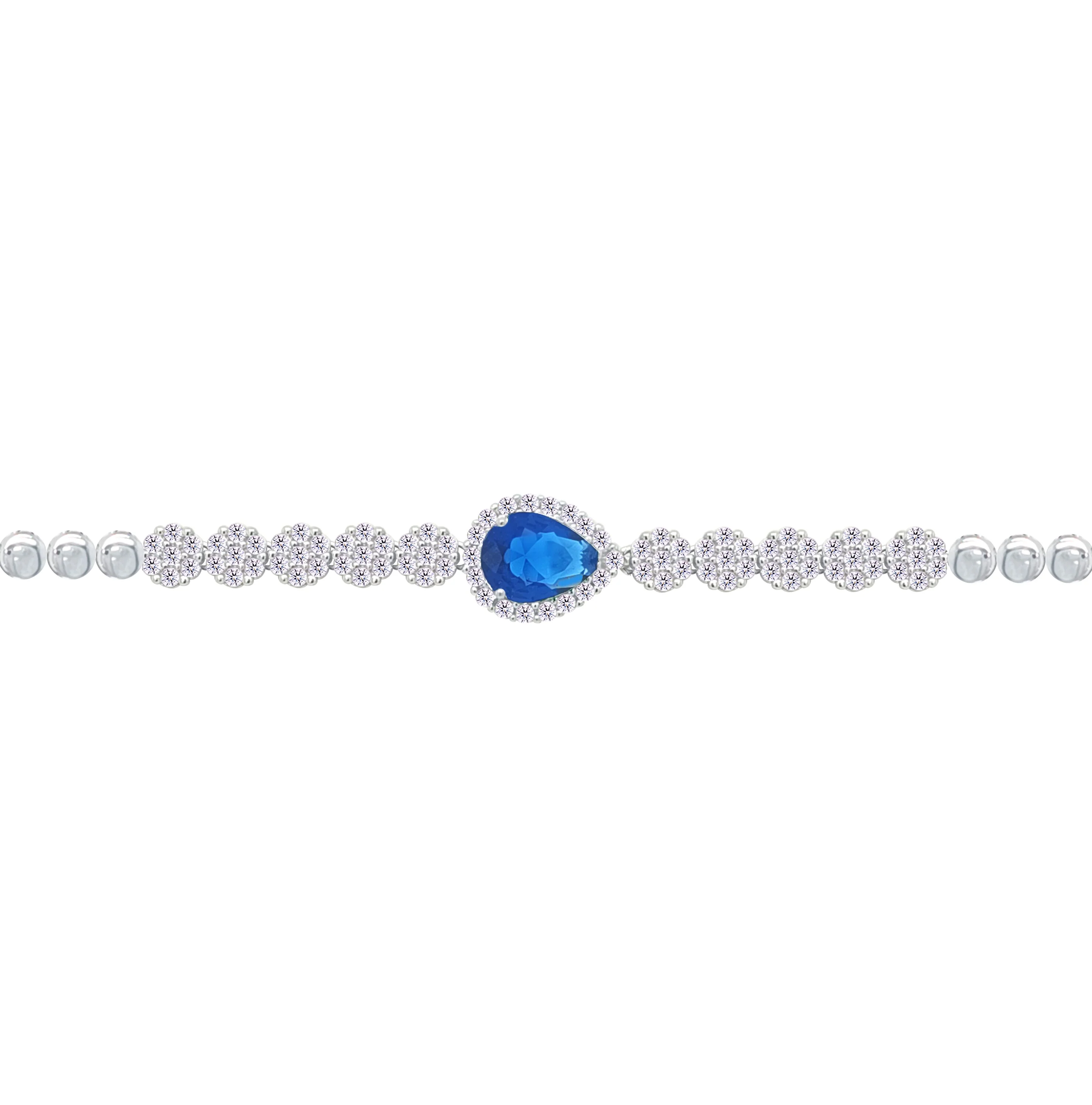 Asfour Crystal jewelry Set With Blue Round & Pear Design Inlaid With Zircon In 925 Sterling Silver-SM0047-WB-8 - Image 4