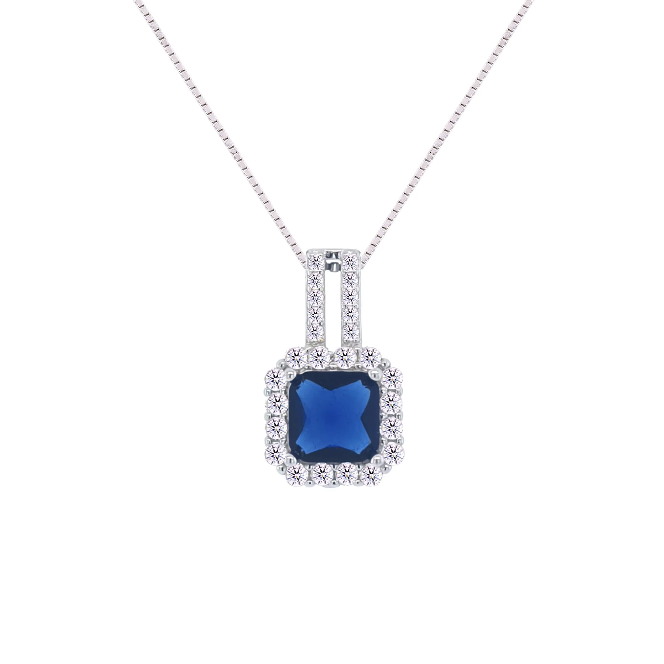 Asfour Crystal Jewelry Set With Blue Square Design In 925 Sterling Silver-SD0069-WB-7 - Image 2