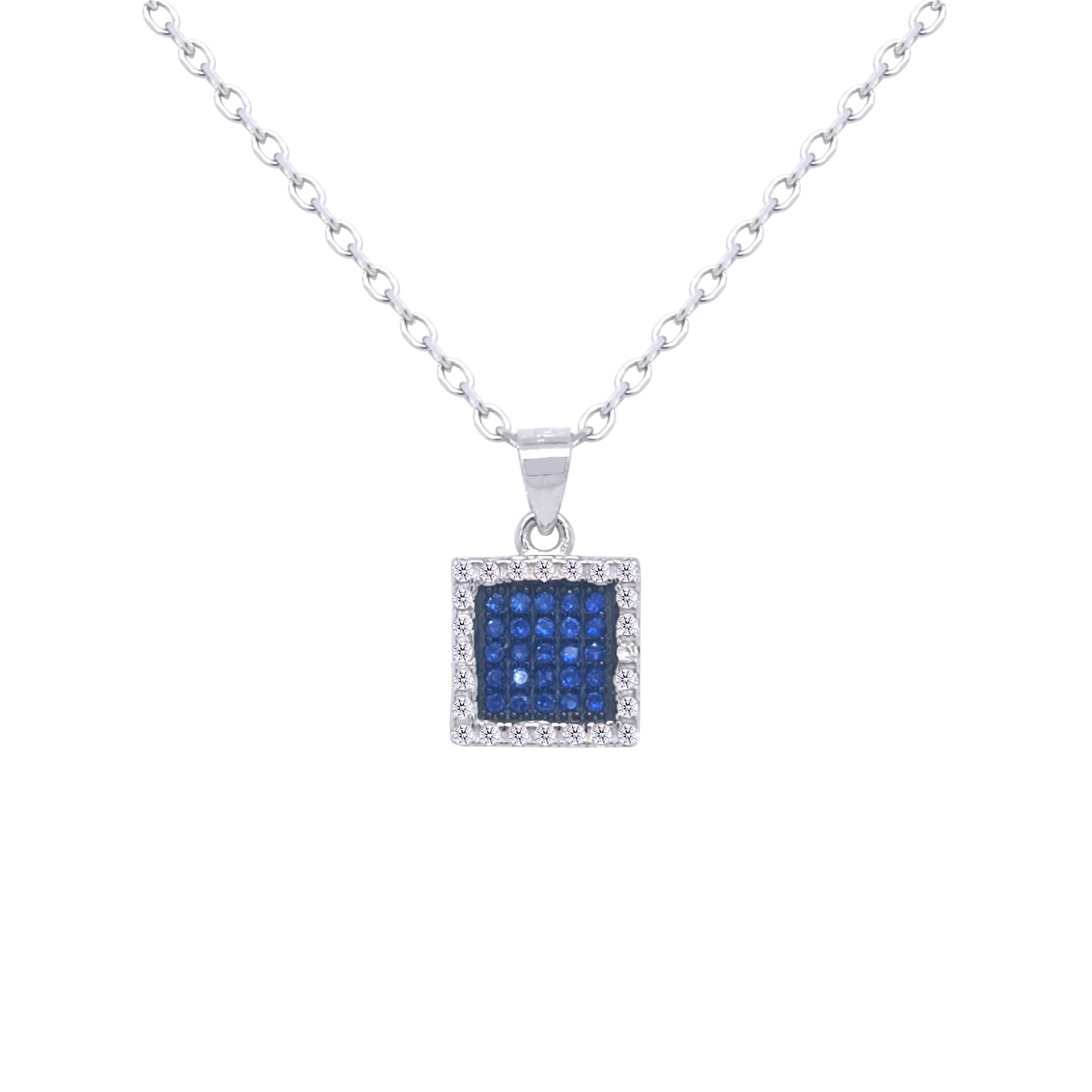 Asfour Crystal Jewelry Set With Blue Square Design In 925 Sterling Silver-SD0122-B - Image 2