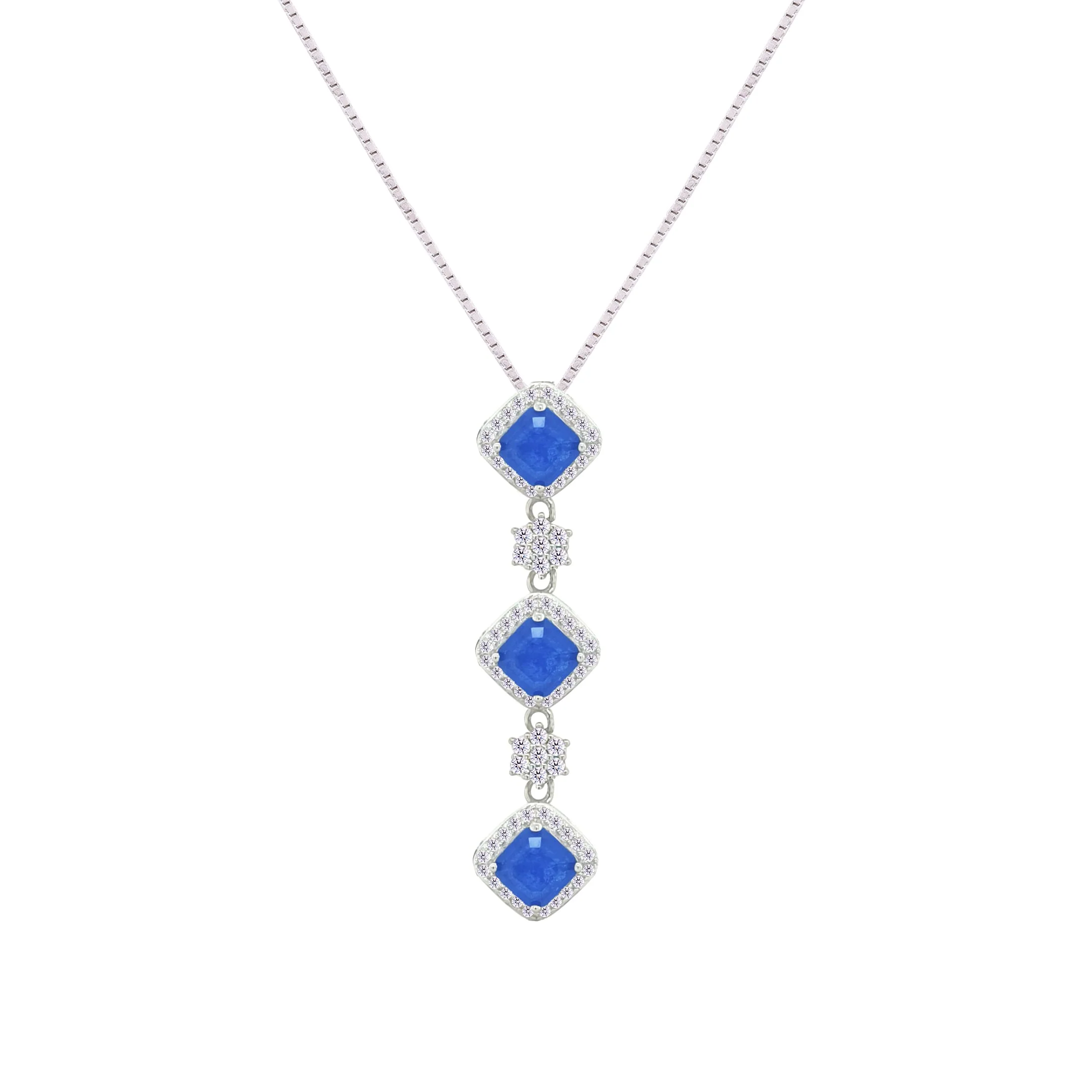 Asfour Crystal Jewelry Set With Blue Squares Design In 925 Sterling Silver-SD0058-B-7 - Image 2