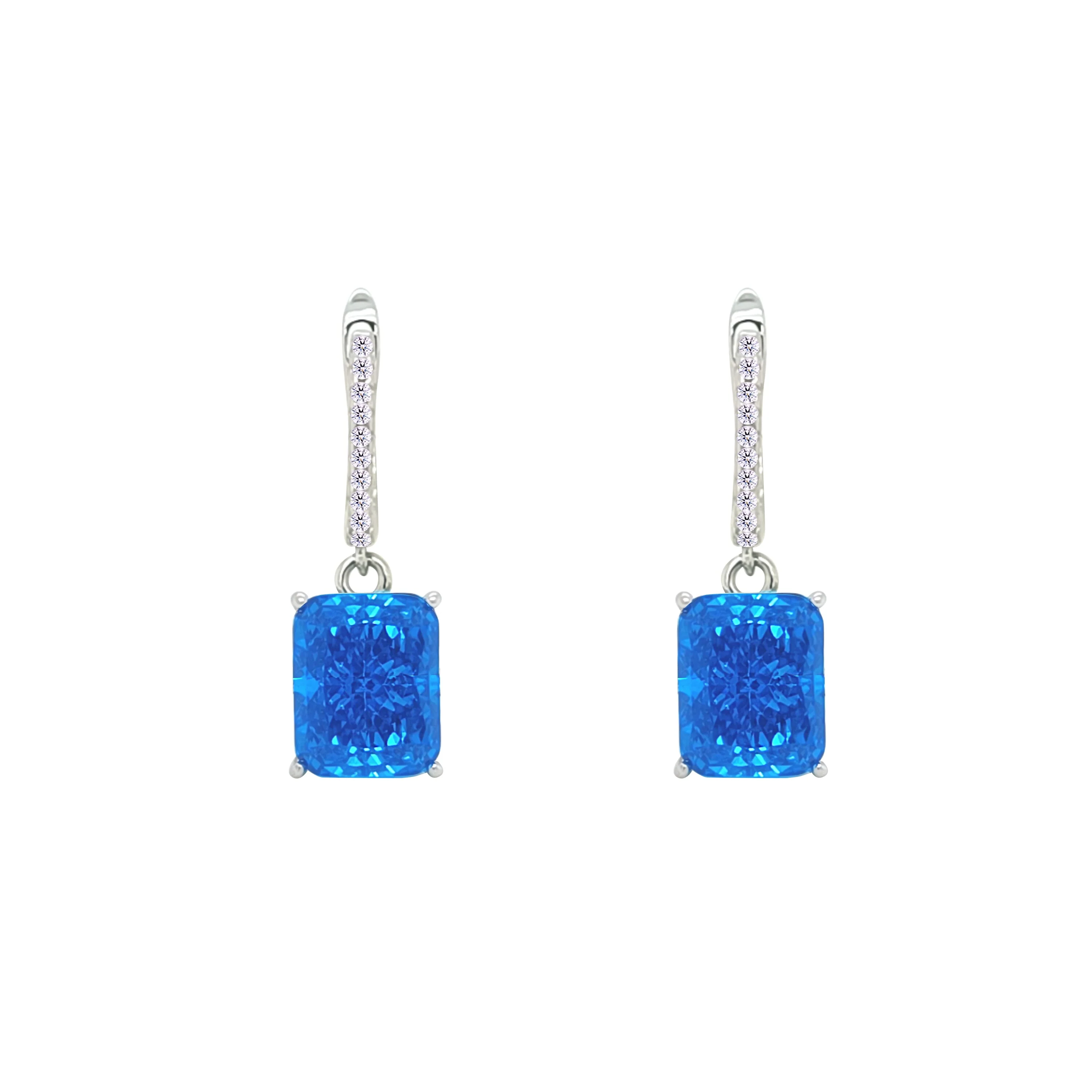 Asfour Crystal Jewelry Set With Dark Aquamarine Emerald Design In 925 Sterling Silver-SD0131-M5-8 - Image 3