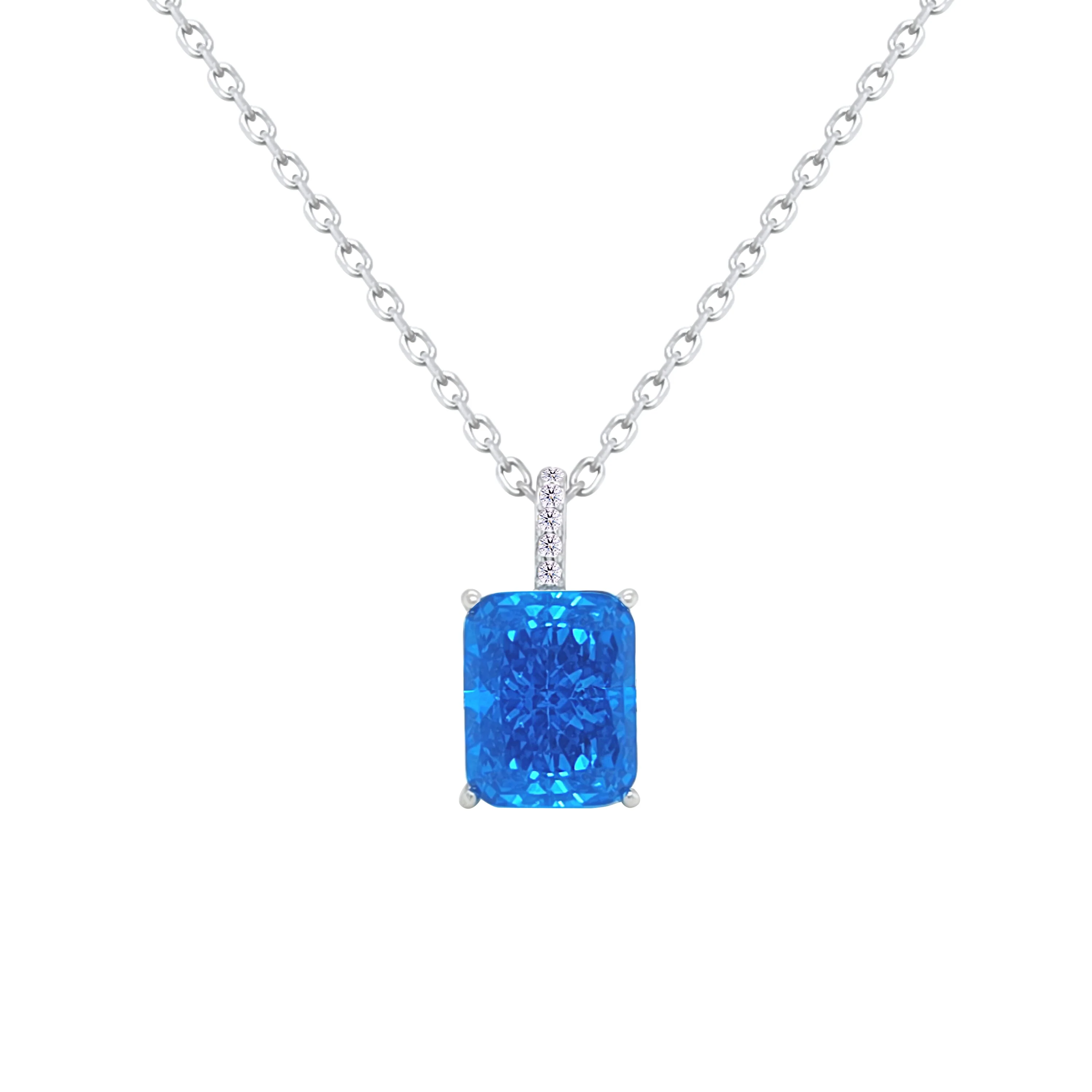 Asfour Crystal Jewelry Set With Dark Aquamarine Emerald Design In 925 Sterling Silver-SD0131-M5-9 - Image 2