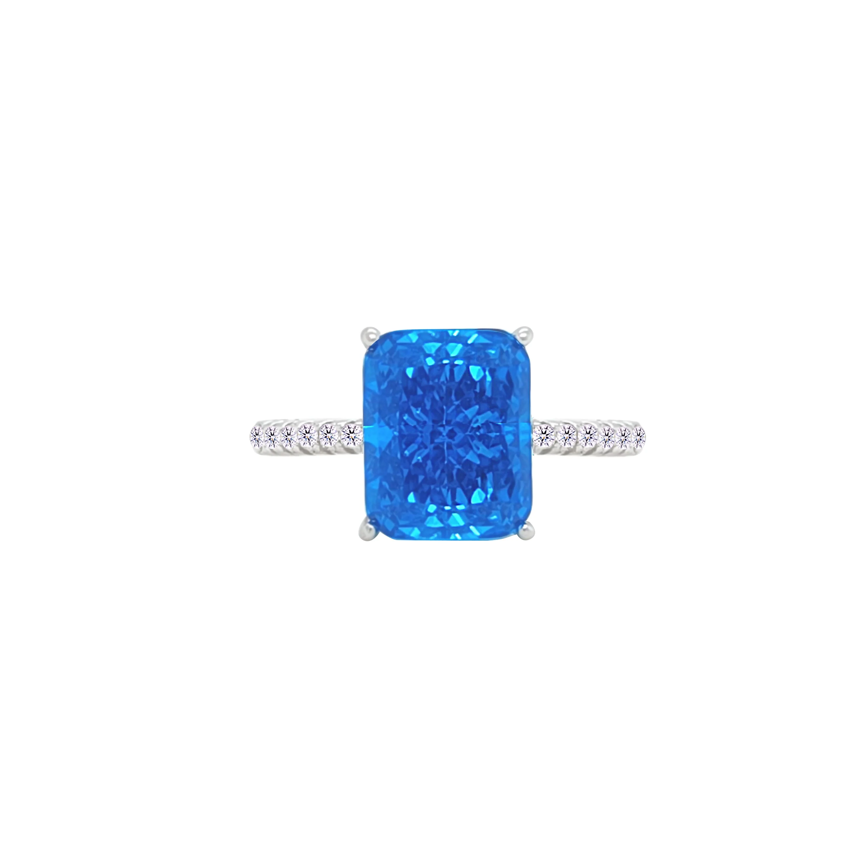 Asfour Crystal Jewelry Set With Dark Aquamarine Emerald Design In 925 Sterling Silver-SD0131-M5-9 - Image 4