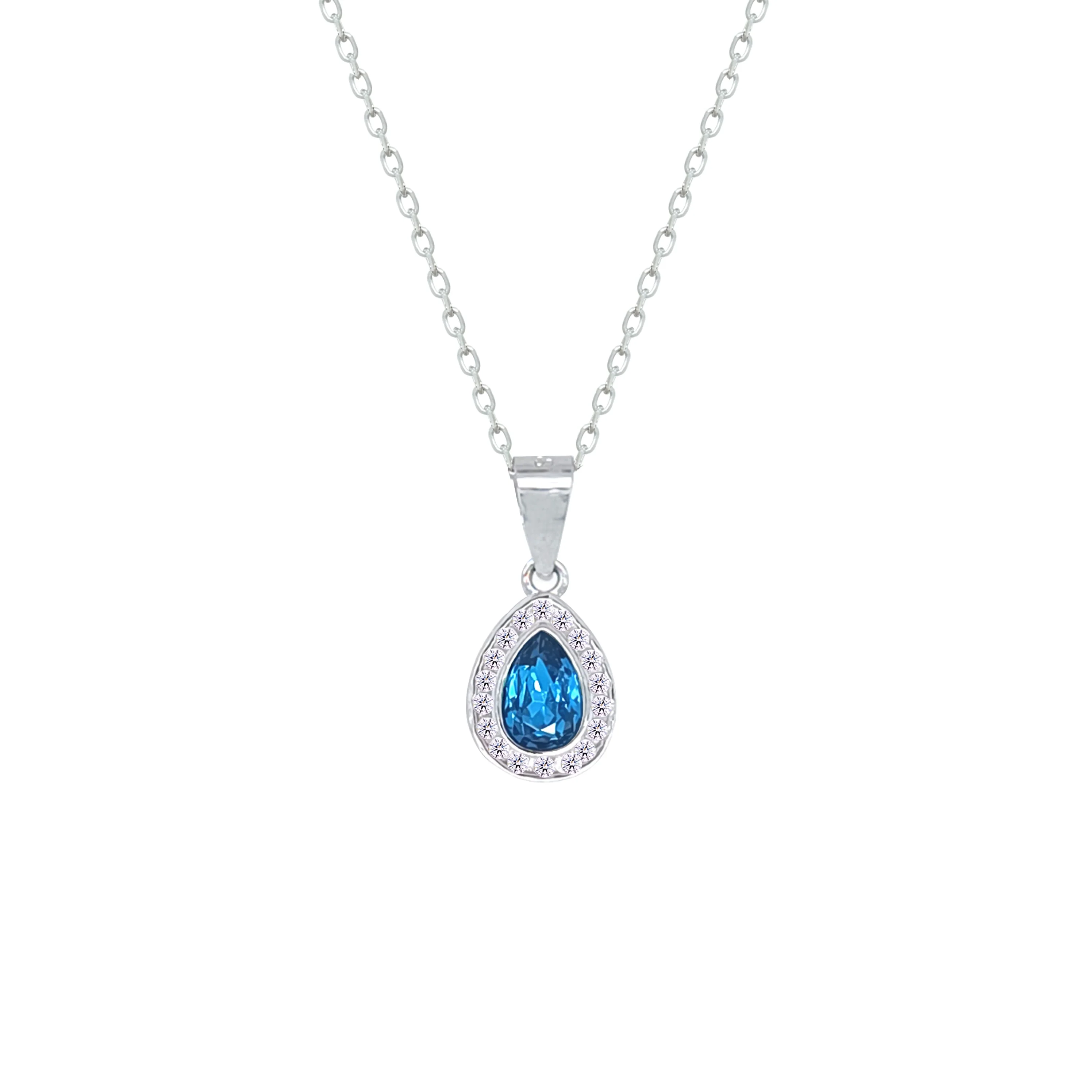 Asfour Crystal Jewelry Set With Dark Aquamarine Pear Design Inlaid With Zircon In 925 Sterling Silver-SM0044-M5 - Image 2