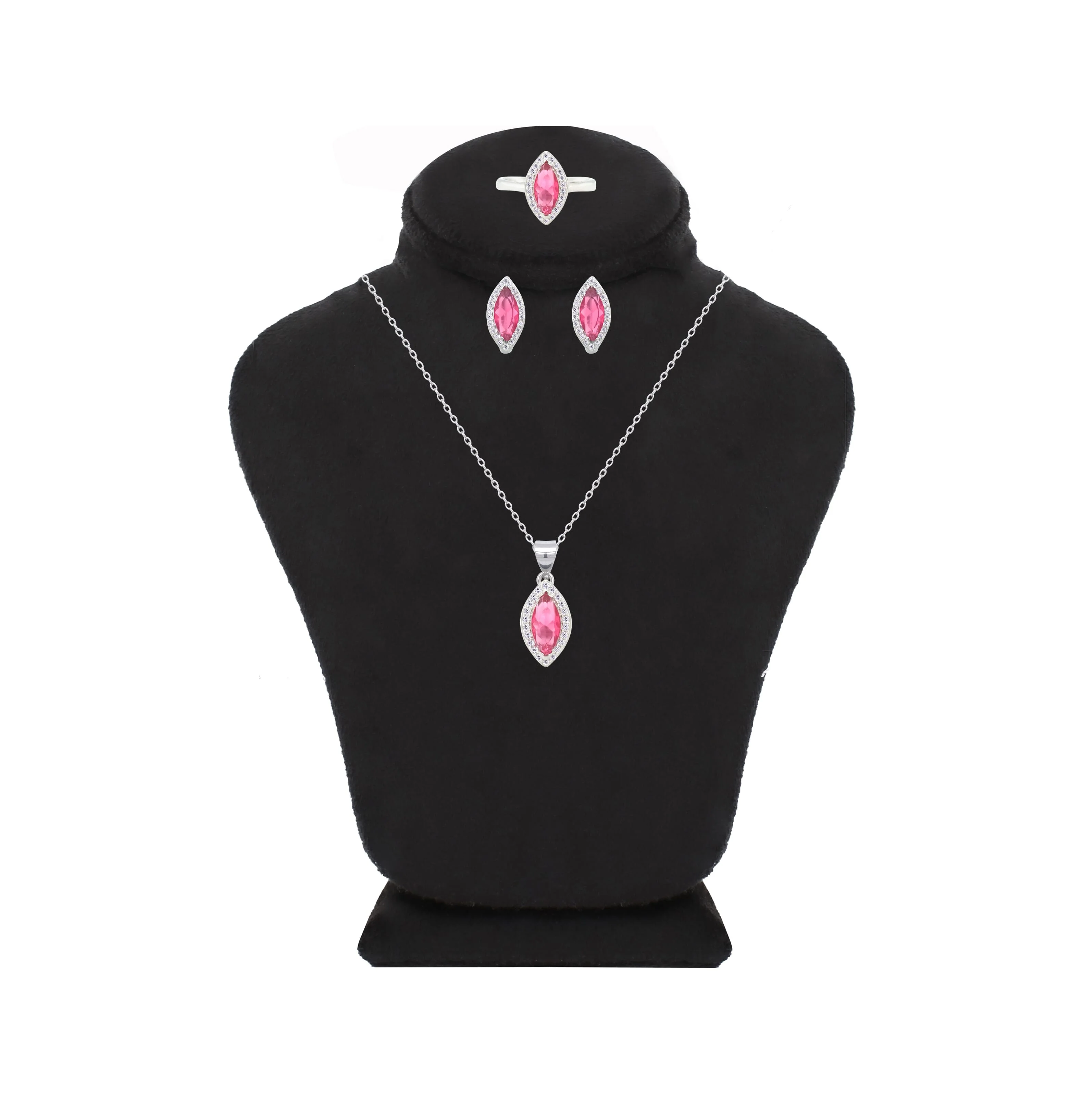 Asfour Crystal Jewelry Set With Dark Rose Marquise Design In 925 Sterling Silver-SD0119-O5-9