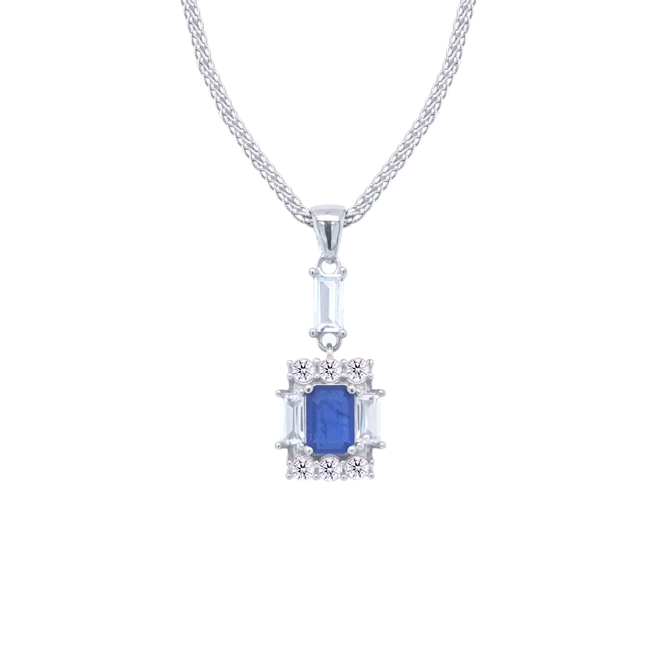 Asfour Crystal Jewelry Set With Decorative Blue Emerald Design In 925 Sterling Silver-SD0050-B-7 - Image 2