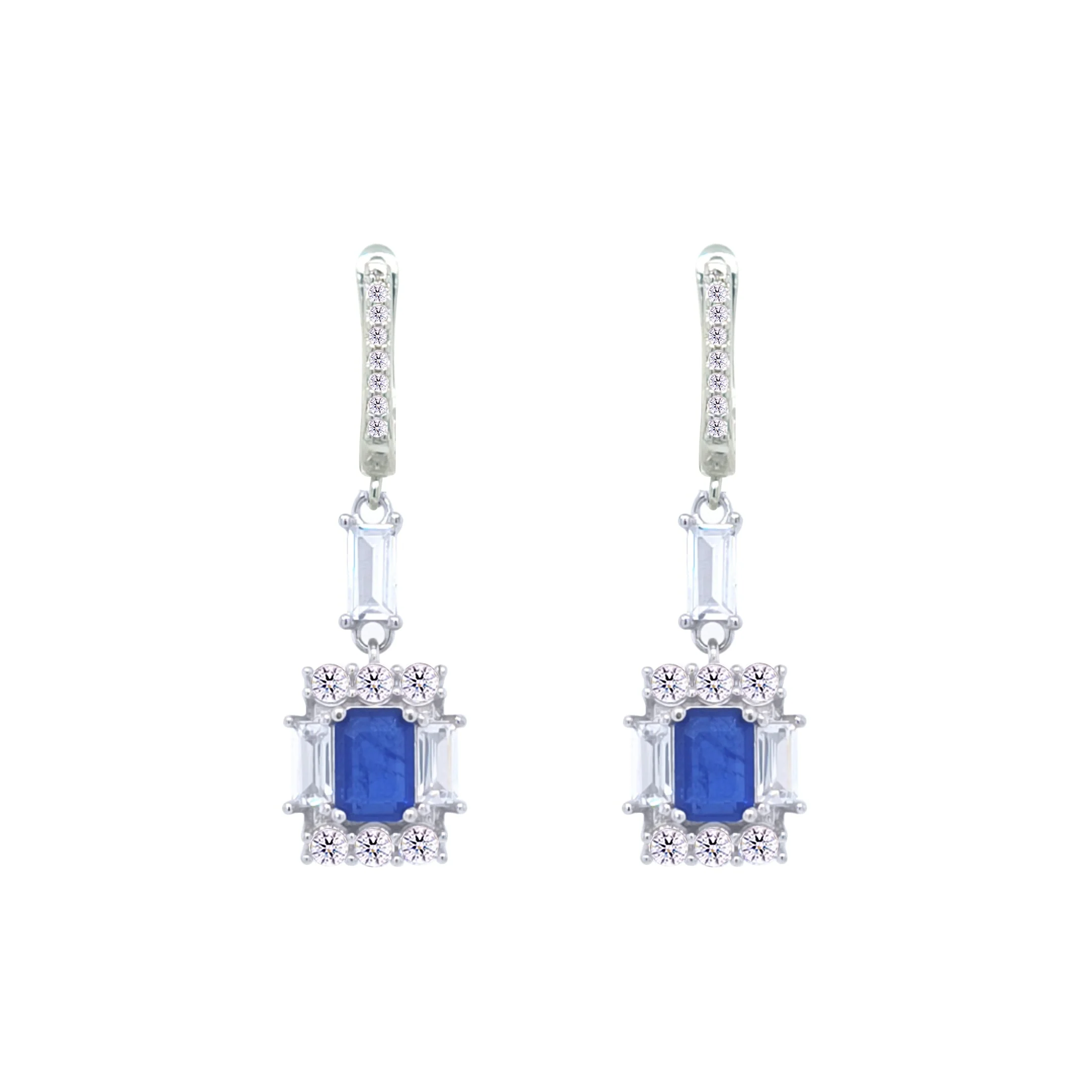Asfour Crystal Jewelry Set With Decorative Blue Emerald Design In 925 Sterling Silver-SD0050-B-7 - Image 3
