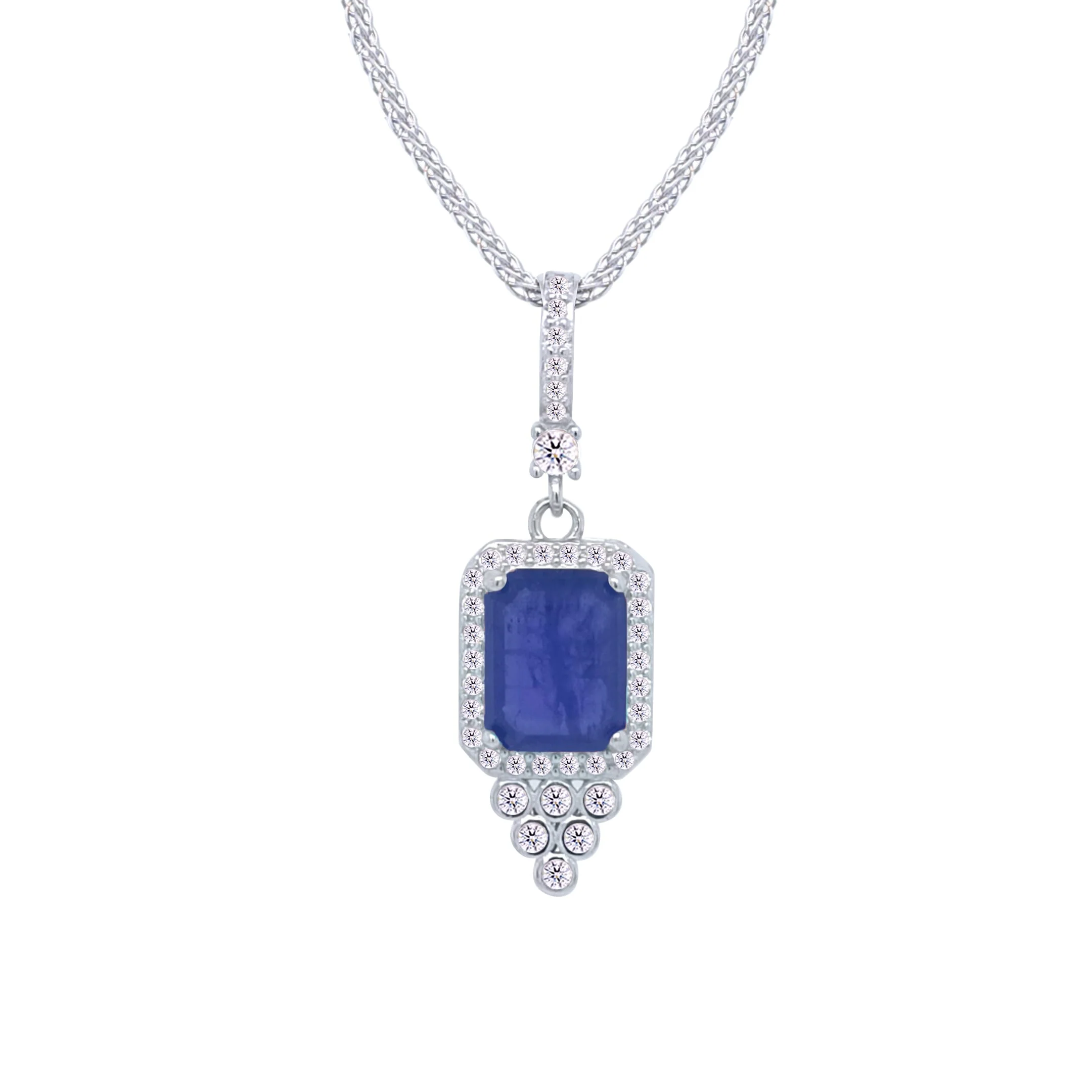 Asfour Crystal Jewelry Set With Decorative Blue Emerald Design In 925 Sterling Silver-SD0101-B-7 - Image 2