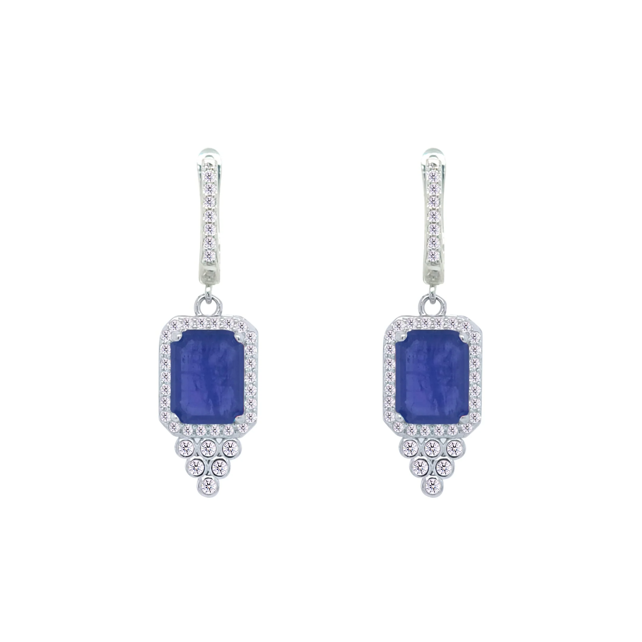Asfour Crystal Jewelry Set With Decorative Blue Emerald Design In 925 Sterling Silver-SD0101-B-7 - Image 3