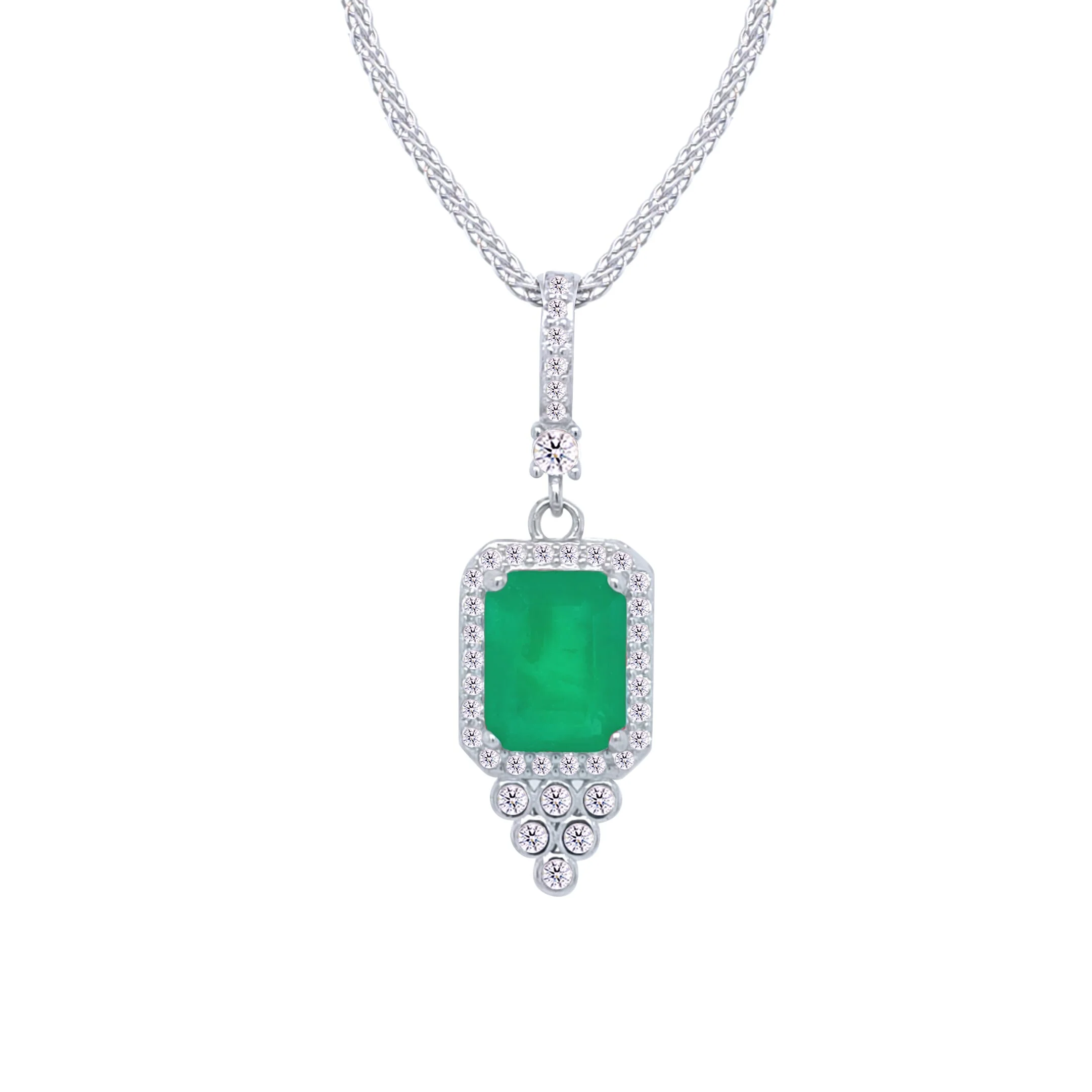 Asfour Crystal Jewelry Set With Decorative Emerald Design In 925 Sterling Silver-SD0051-G-8 - Image 2