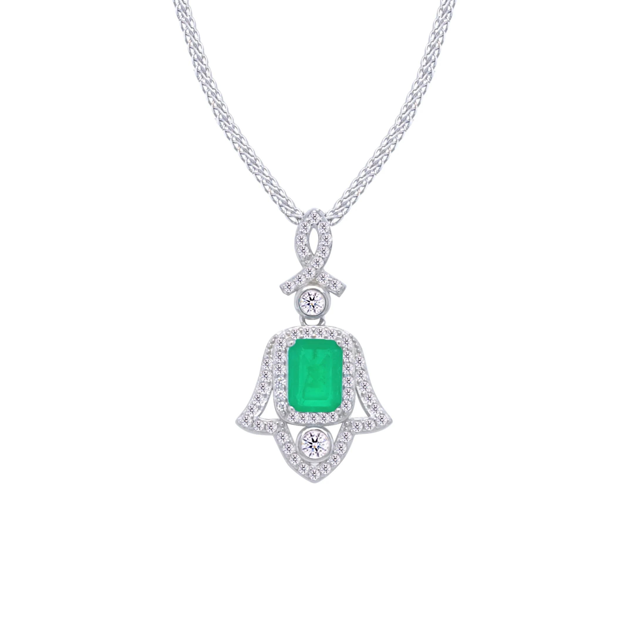 Asfour Crystal Jewelry Set With Decorative Emerald Hamsa Design In 925 Sterling Silver-SD0053-G-8 - Image 2