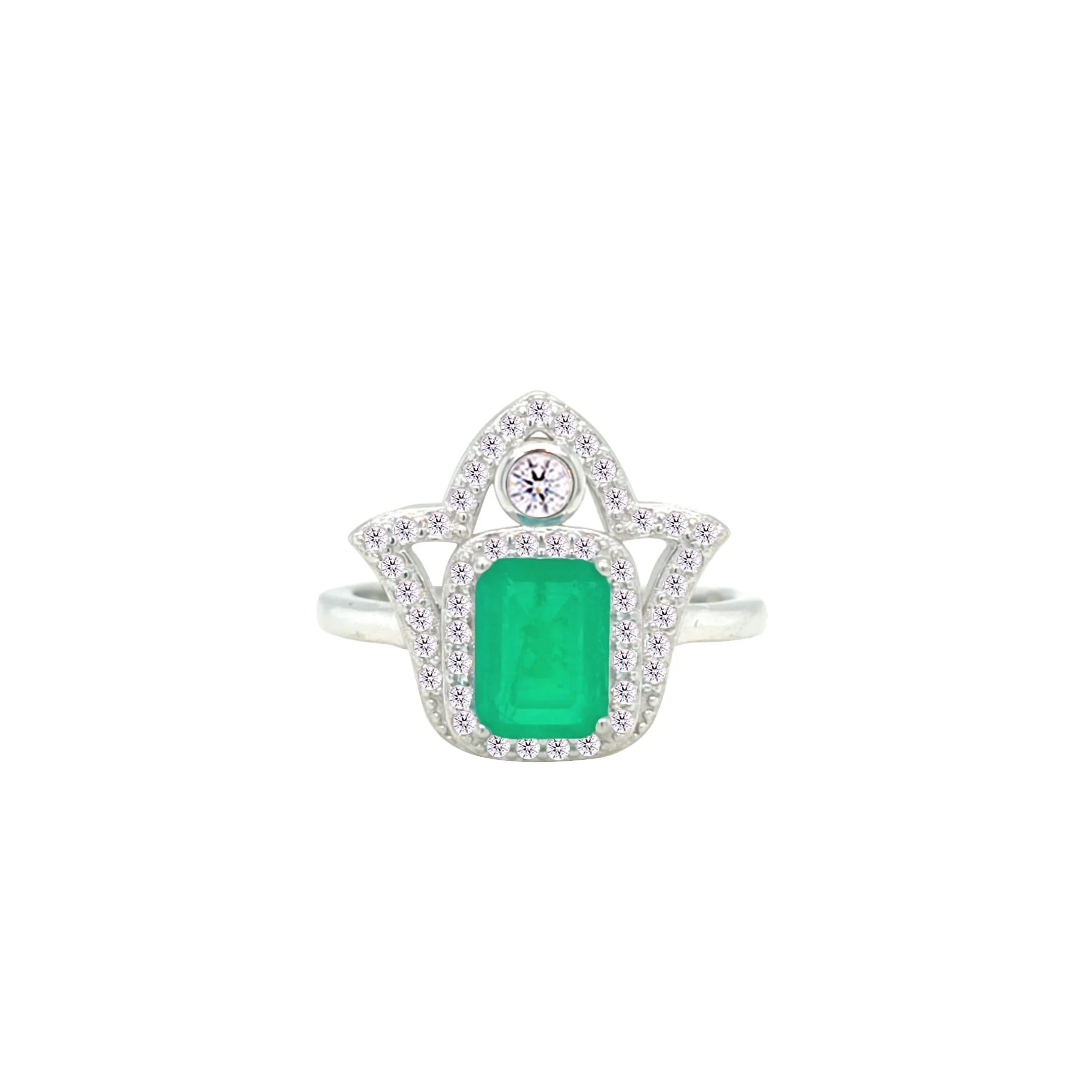 Asfour Crystal Jewelry Set With Decorative Emerald Hamsa Design In 925 Sterling Silver-SD0053-G-9 - Image 4