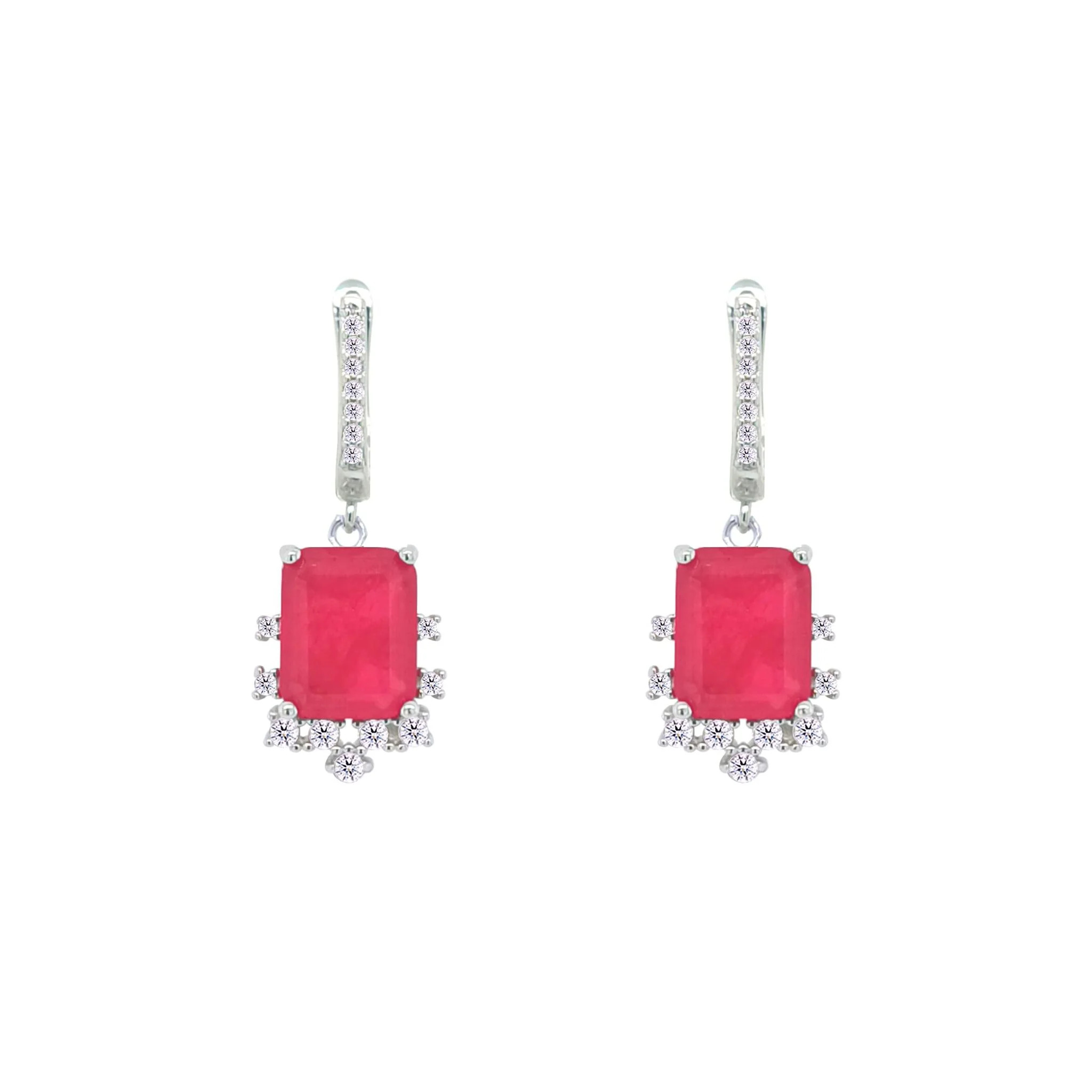 Asfour Crystal Jewelry Set With Decorative Fuchsia Design In 925 Sterling Silver-SD0072-F-9 - Image 3