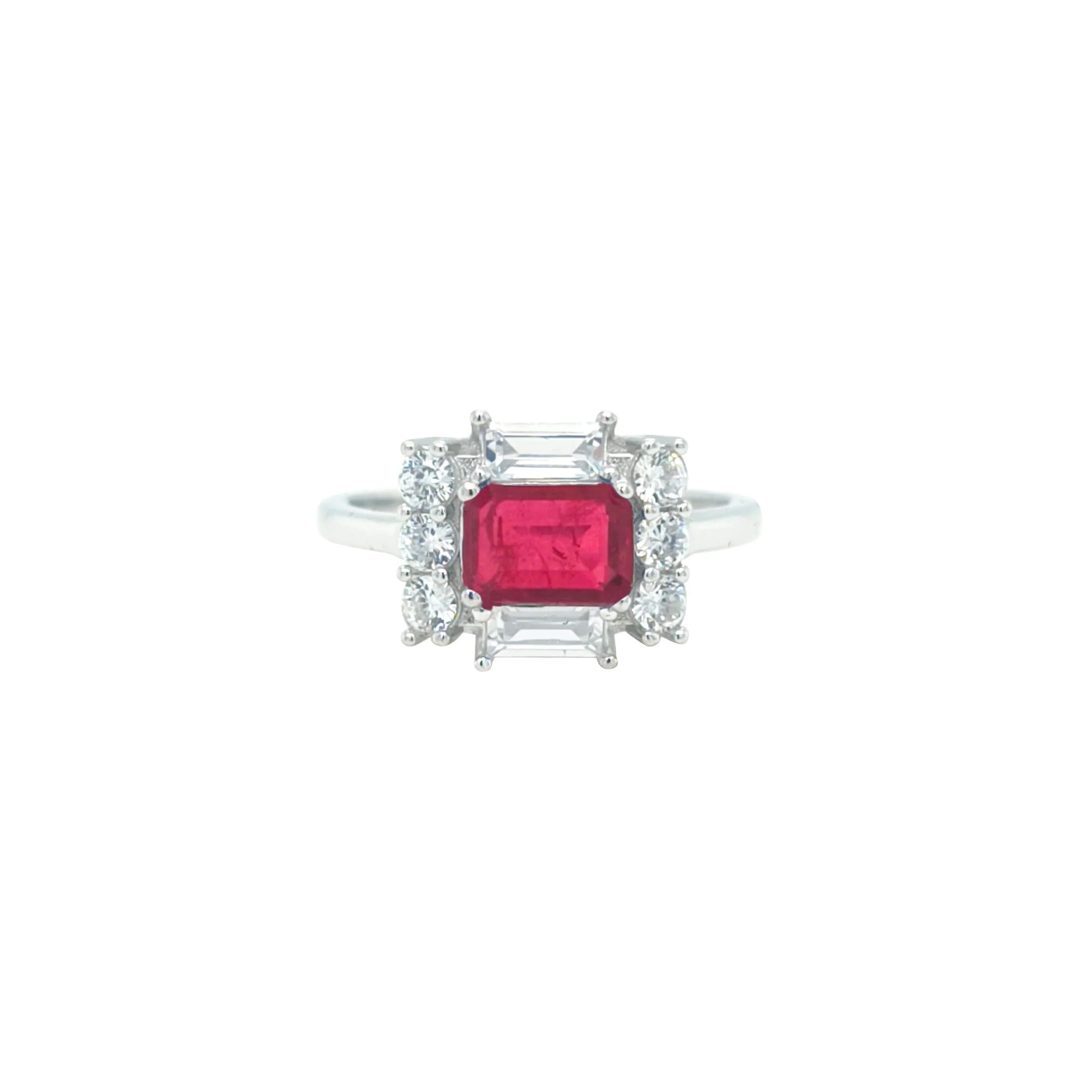 Asfour Crystal Jewelry Set With Decorative Fuchsia Emerald Design In 925 Sterling Silver-SD0050-F-7 - Image 4