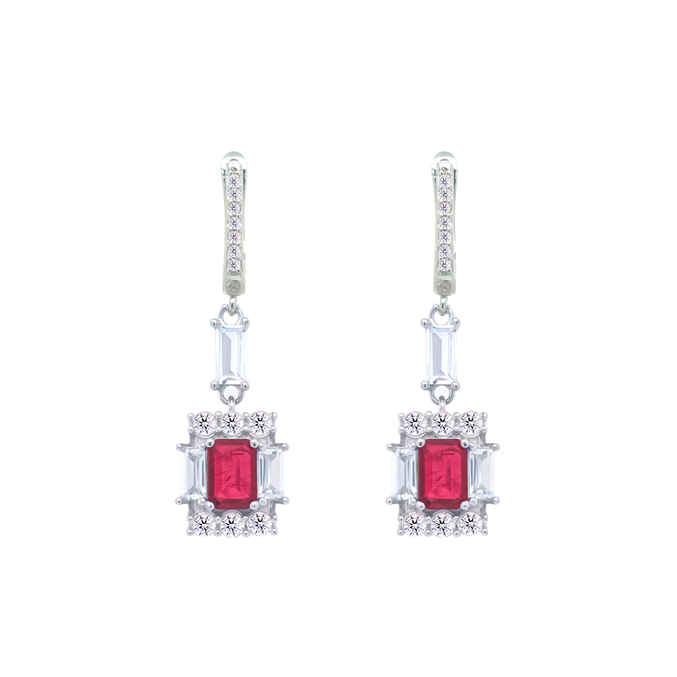 Asfour Crystal Jewelry Set With Decorative Fuchsia Emerald Design In 925 Sterling Silver-SD0050-F-9 - Image 3