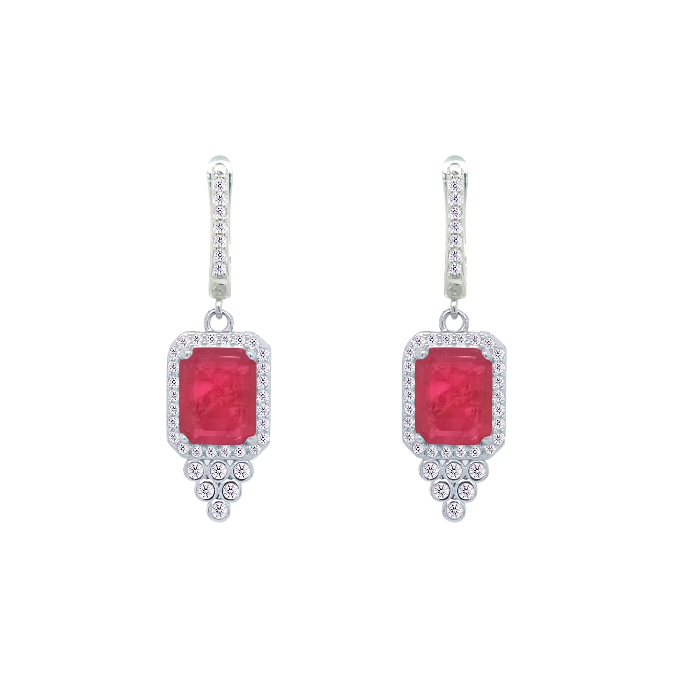 Asfour Crystal Jewelry Set With Decorative Fuchsia Emerald Design In 925 Sterling Silver-SD0051-F-7 - Image 3