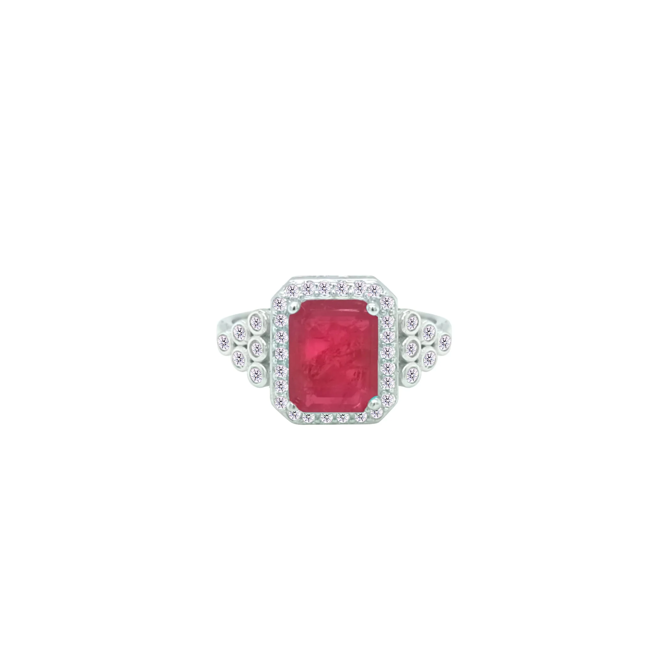 Asfour Crystal Jewelry Set With Decorative Fuchsia Emerald Design In 925 Sterling Silver-SD0051-F-7 - Image 4