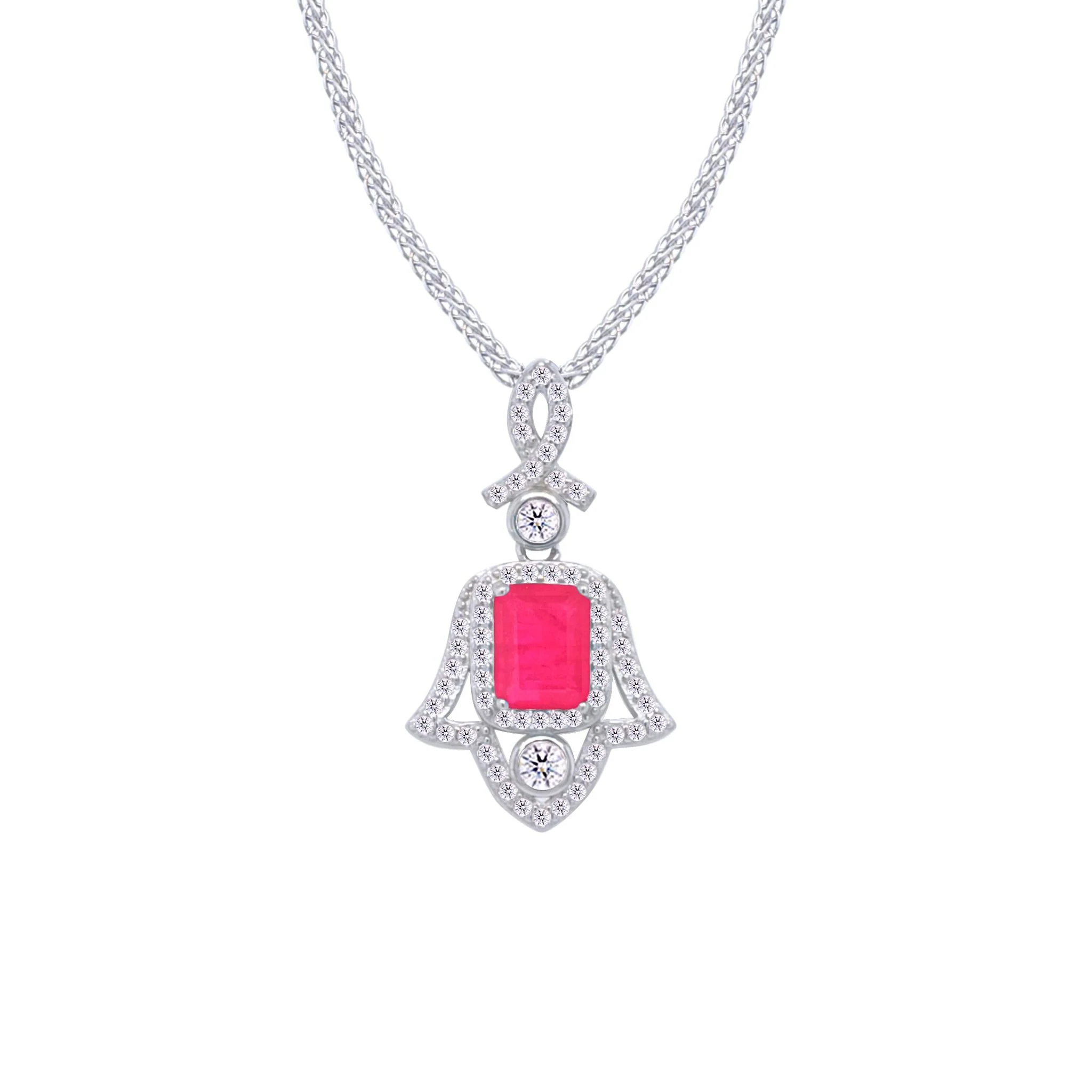Asfour Crystal Jewelry Set With Decorative Fuchsia Hamsa Design In 925 Sterling Silver-SD0053-F-8 - Image 2
