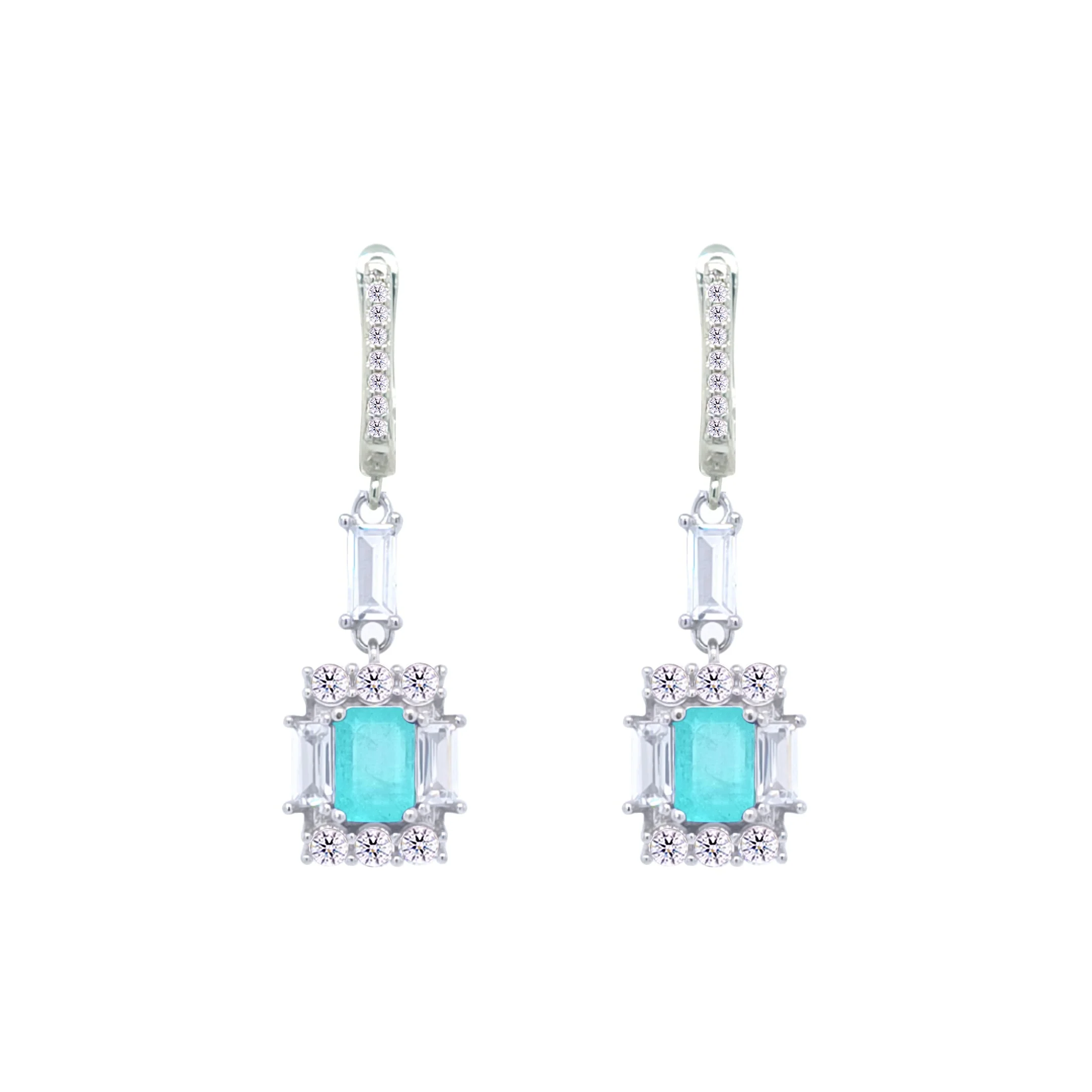 Asfour Crystal Jewelry Set With Decorative Light Turquoise Emerald Design In 925 Sterling Silver-SD0050-LGC-8 - Image 3