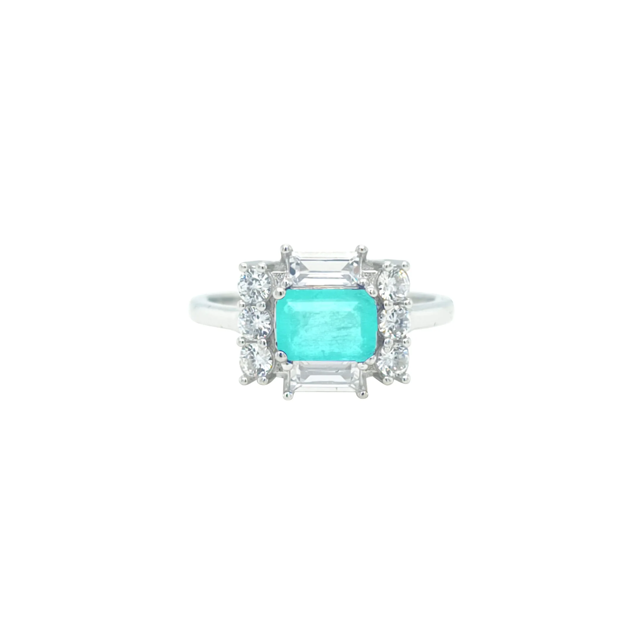 Asfour Crystal Jewelry Set With Decorative Light Turquoise Emerald Design In 925 Sterling Silver-SD0050-LGC-8 - Image 4