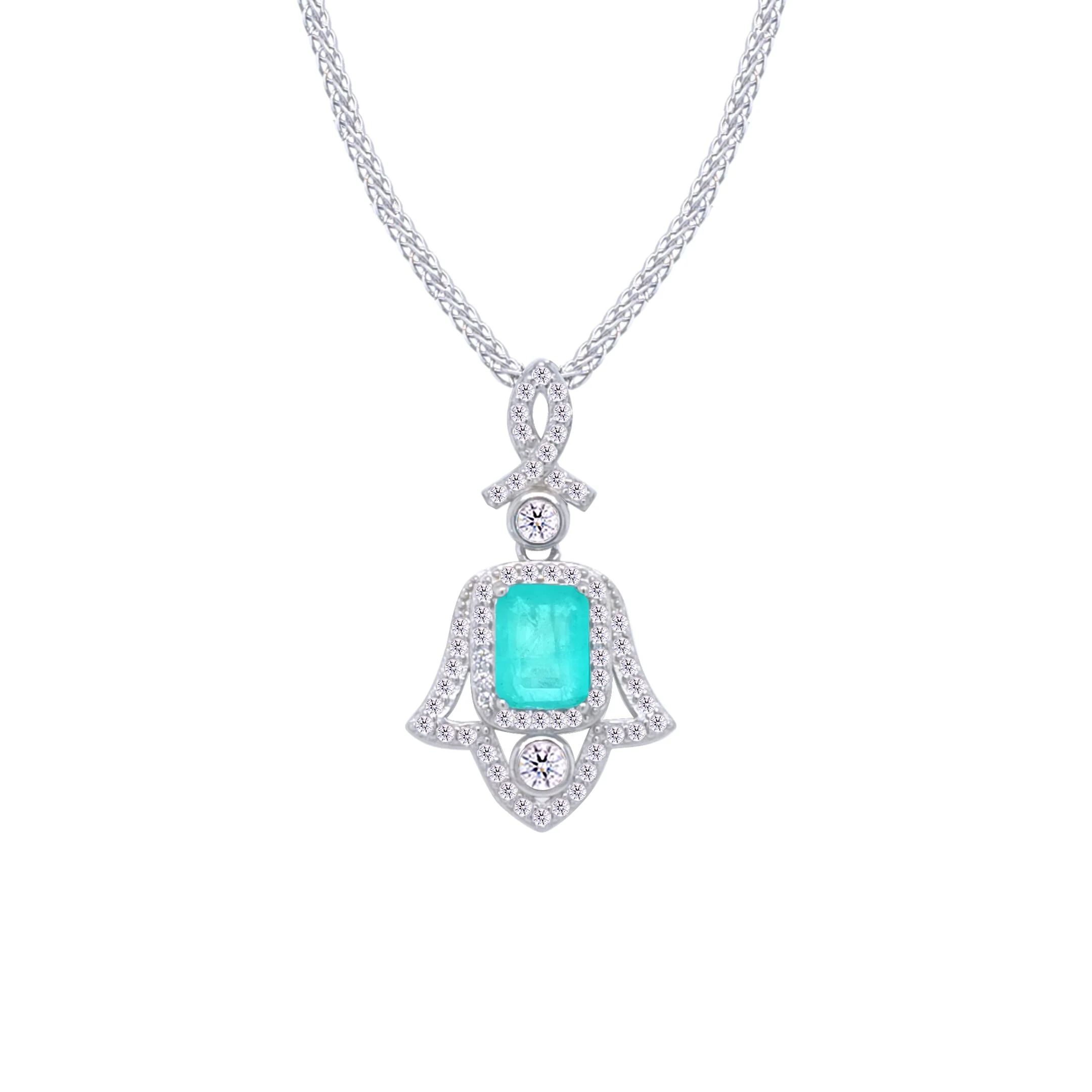Asfour Crystal Jewelry Set With Decorative Light Turquoise Hamsa Design In 925 Sterling Silver-SD0053-LGC-9 - Image 2