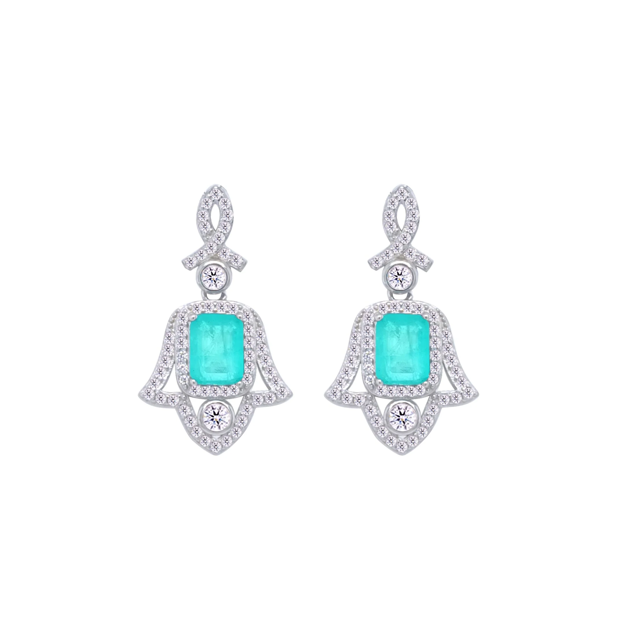 Asfour Crystal Jewelry Set With Decorative Light Turquoise Hamsa Design In 925 Sterling Silver-SD0053-LGC-9 - Image 3