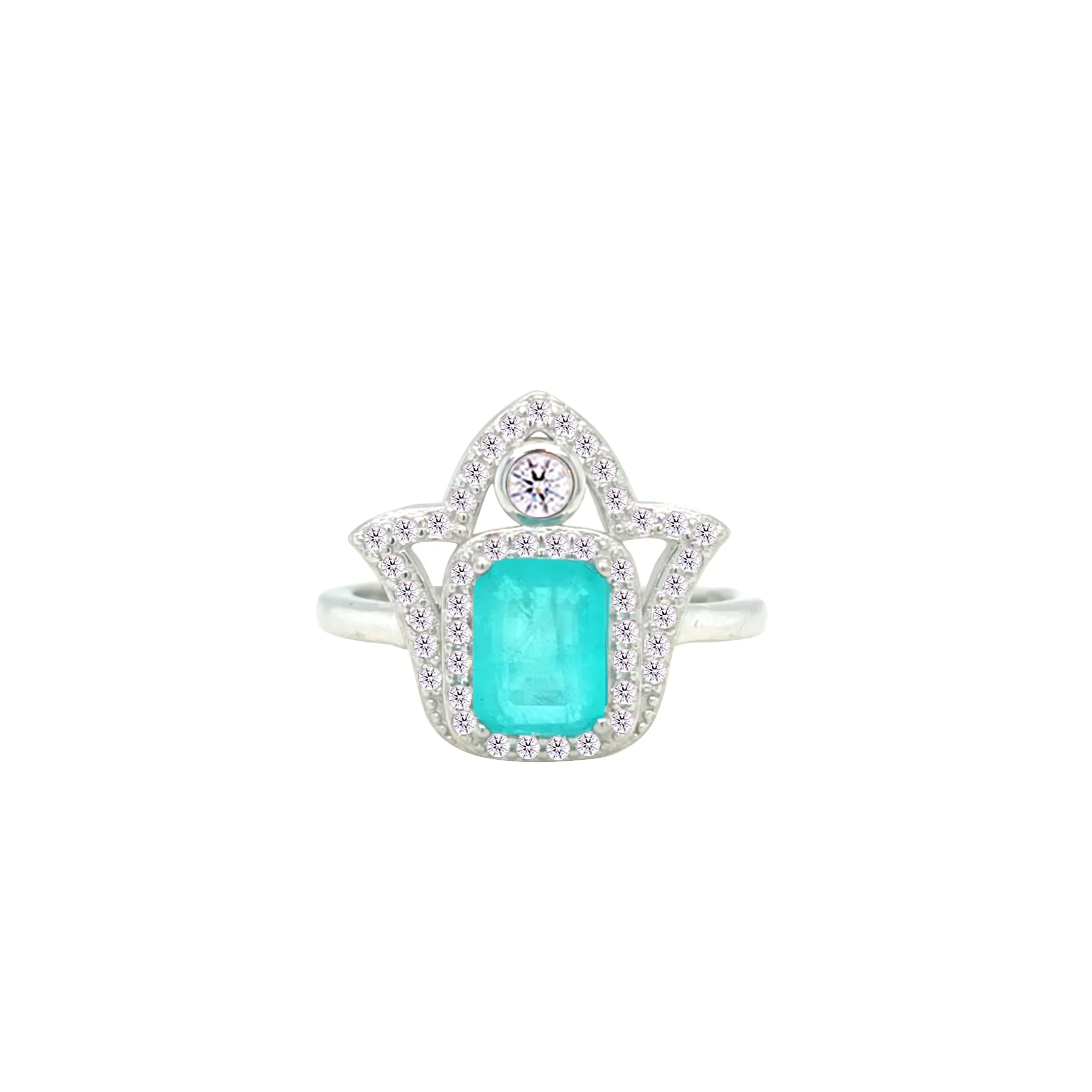 Asfour Crystal Jewelry Set With Decorative Light Turquoise Hamsa Design In 925 Sterling Silver-SD0053-LGC-9 - Image 4