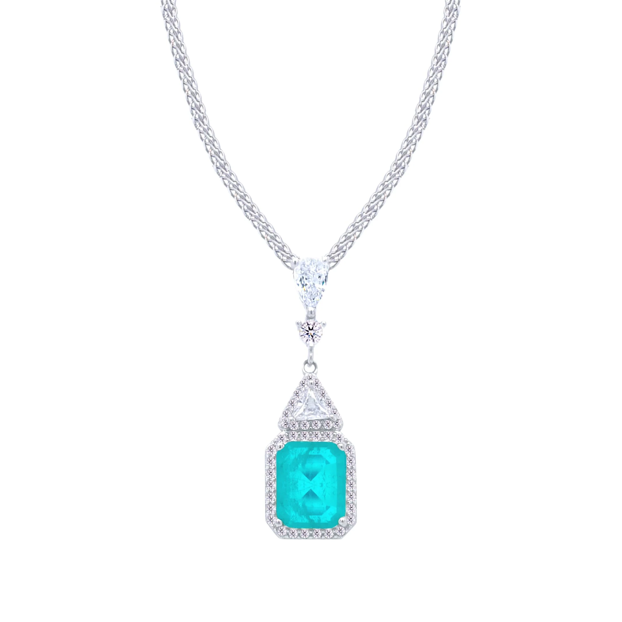 Asfour Crystal Jewelry Set With Decorative Turquoise Design In 925 Sterling Silver-SD0052-GC-9 - Image 2
