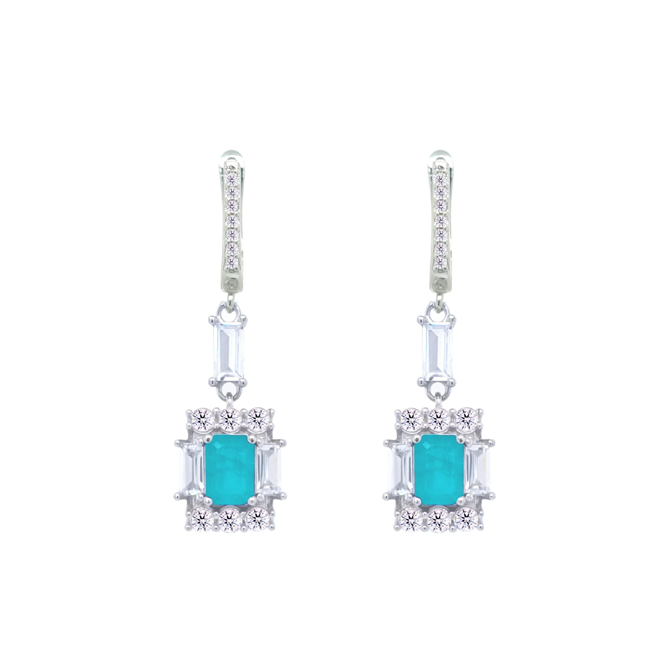 Asfour Crystal Jewelry Set With Decorative Turquoise Emerald Design In 925 Sterling Silver-SD0050-GC-7 - Image 3