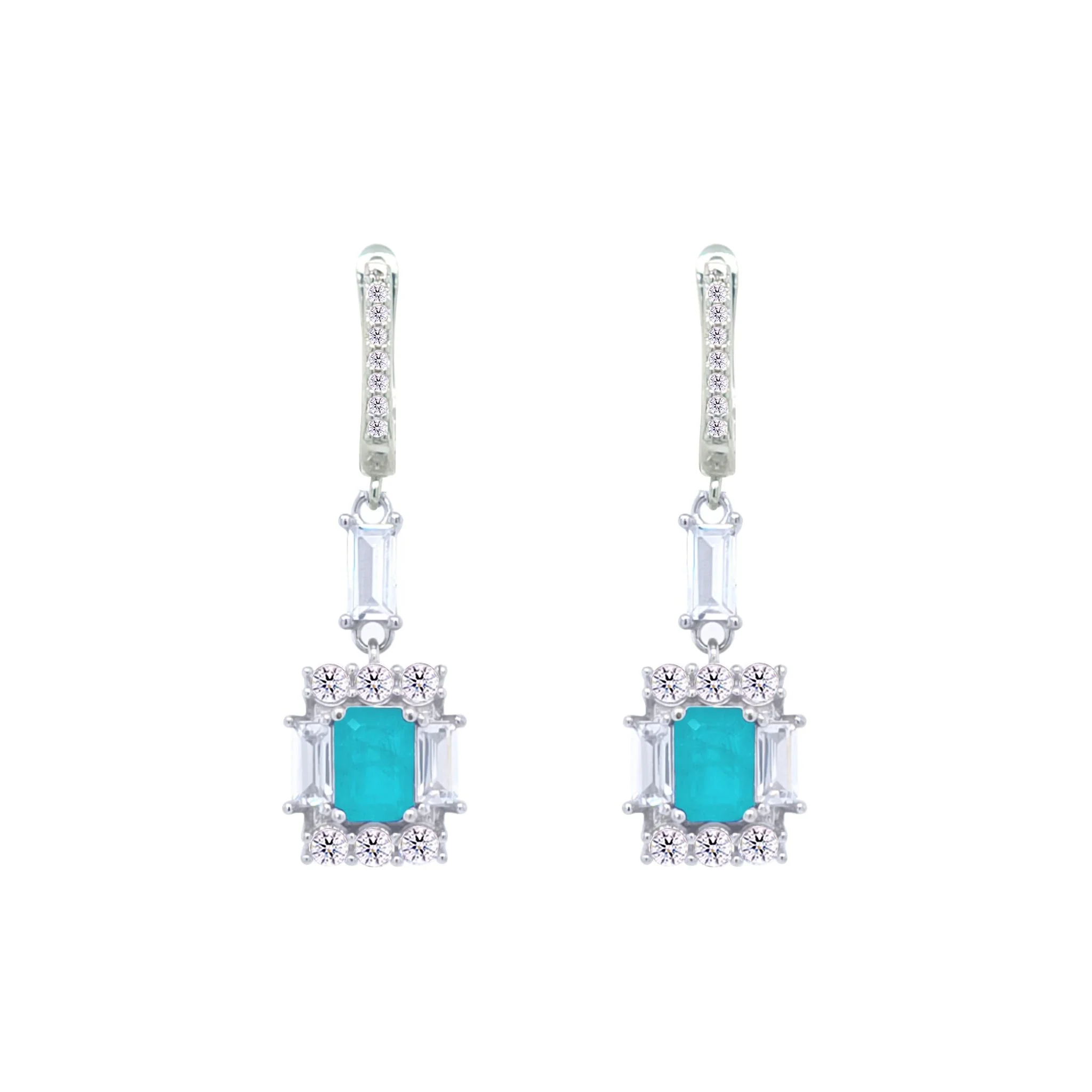 Asfour Crystal Jewelry Set With Decorative Turquoise Emerald Design In 925 Sterling Silver-SD0050-GC-9 - Image 3