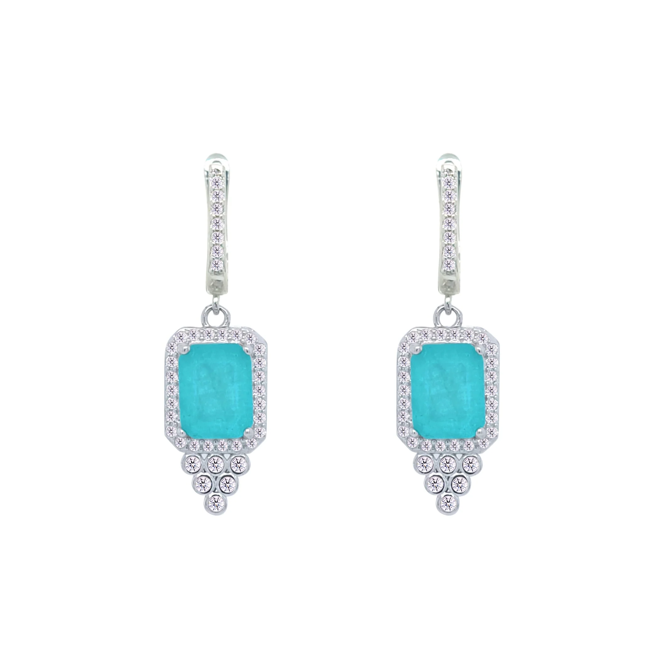 Asfour Crystal Jewelry Set With Decorative Turquoise Emerald Design In 925 Sterling Silver-SD0051-GC-9 - Image 3