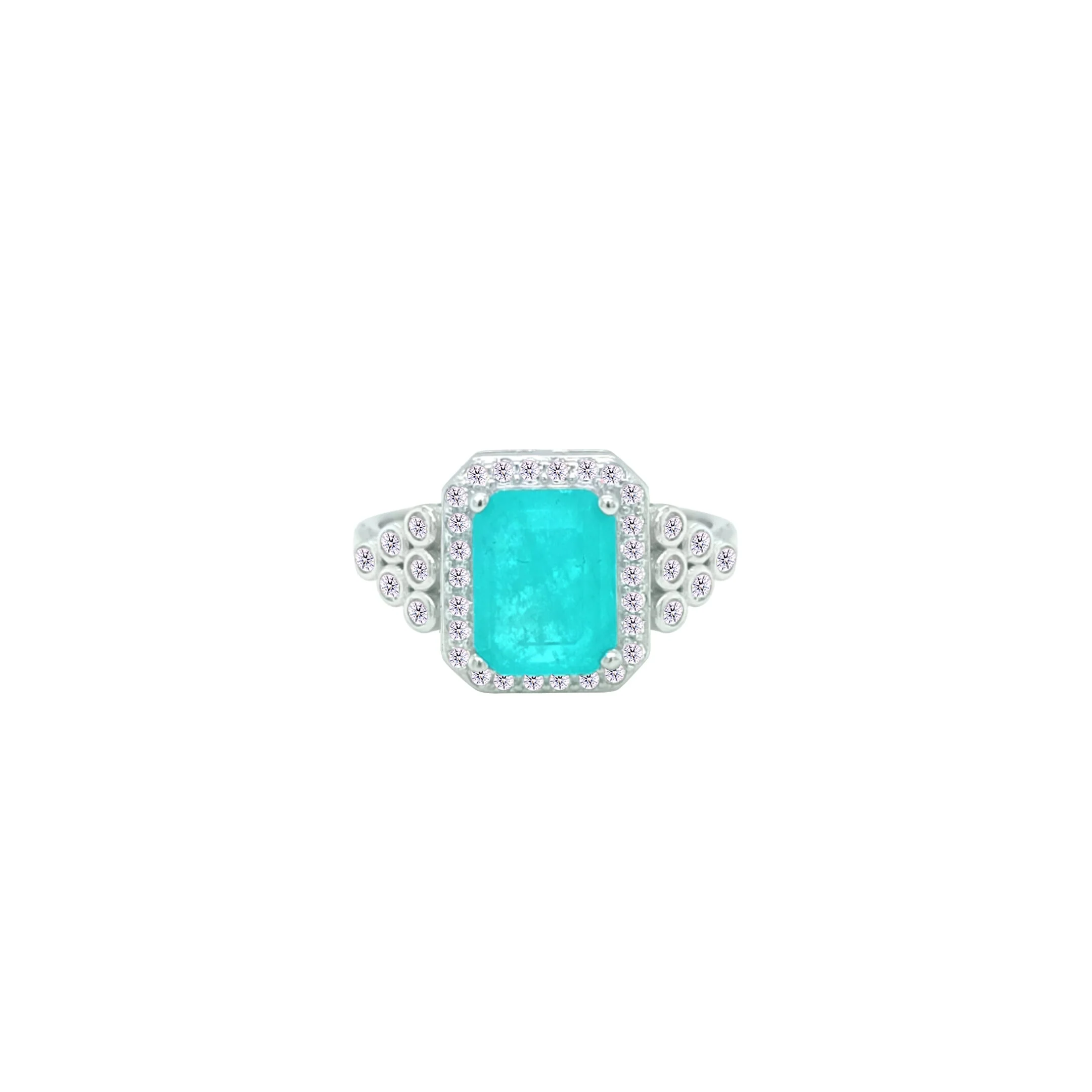 Asfour Crystal Jewelry Set With Decorative Turquoise Emerald Design In 925 Sterling Silver-SD0051-GC-9 - Image 4