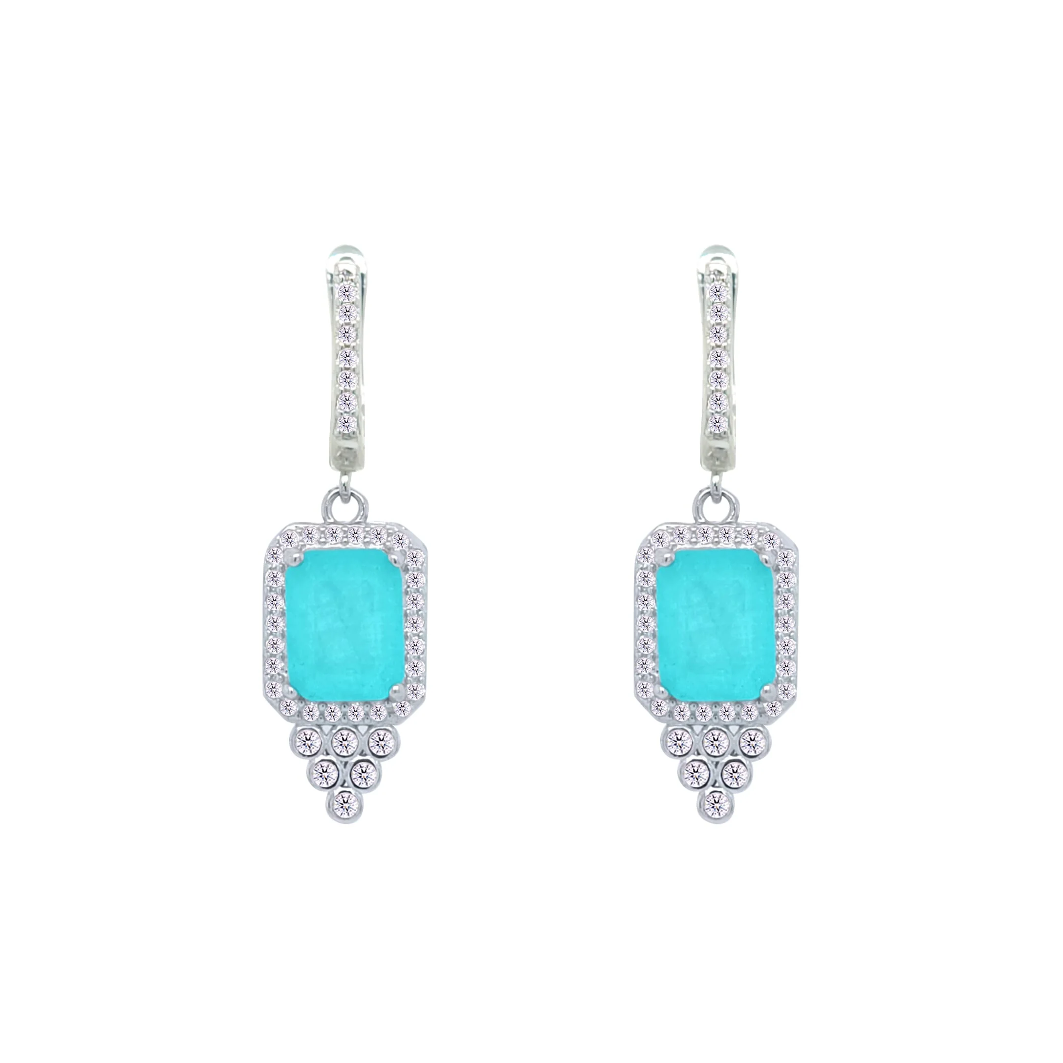 Asfour Crystal Jewelry Set With Decorative Turquoise Emerald Design In 925 Sterling Silver-SD0051-LGC-7 - Image 3